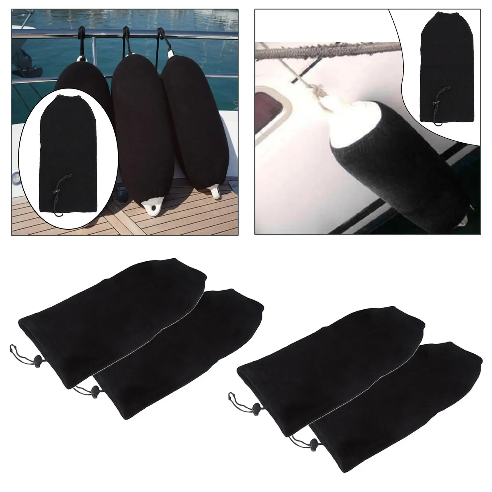 4x Boat Mudguard Covers Soft Woven Anti Collision Black Protector Fit for Marine