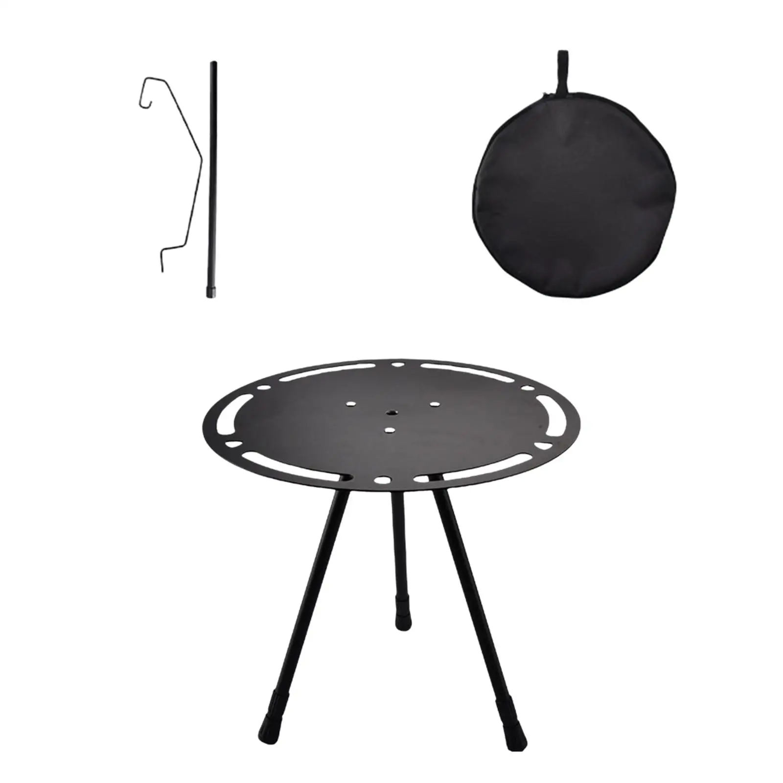 Camping Table, Portable Small Round Table, Retractable Legs with Lamp Pole Outdoor Folding Table for Travel Camping Equipment