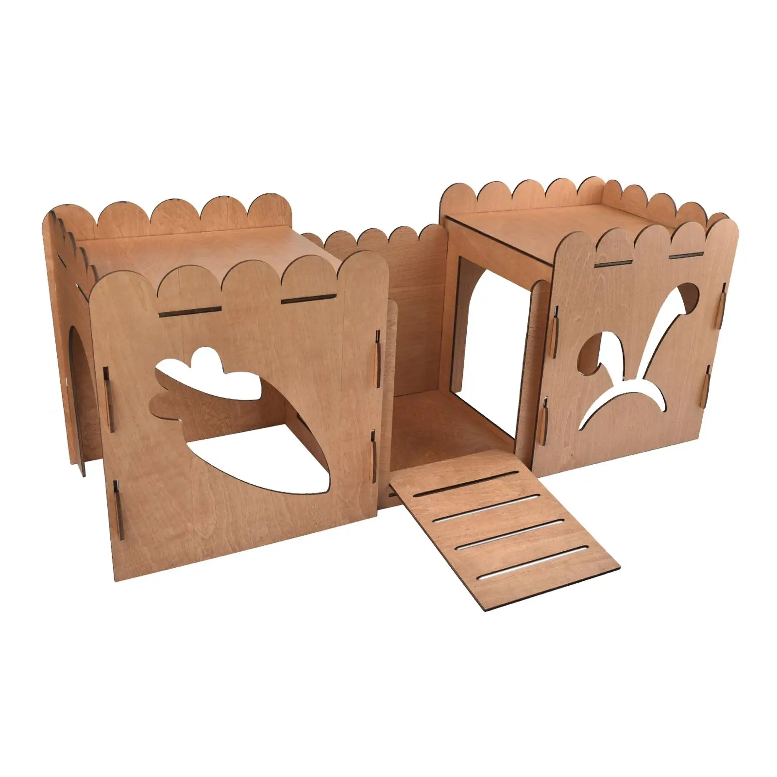 Hamster House Small Animal House Bed with Stairs Wooden Rabbit Castle Hideout House for Guinea Pig Squirrel Rat Lemmings Resting