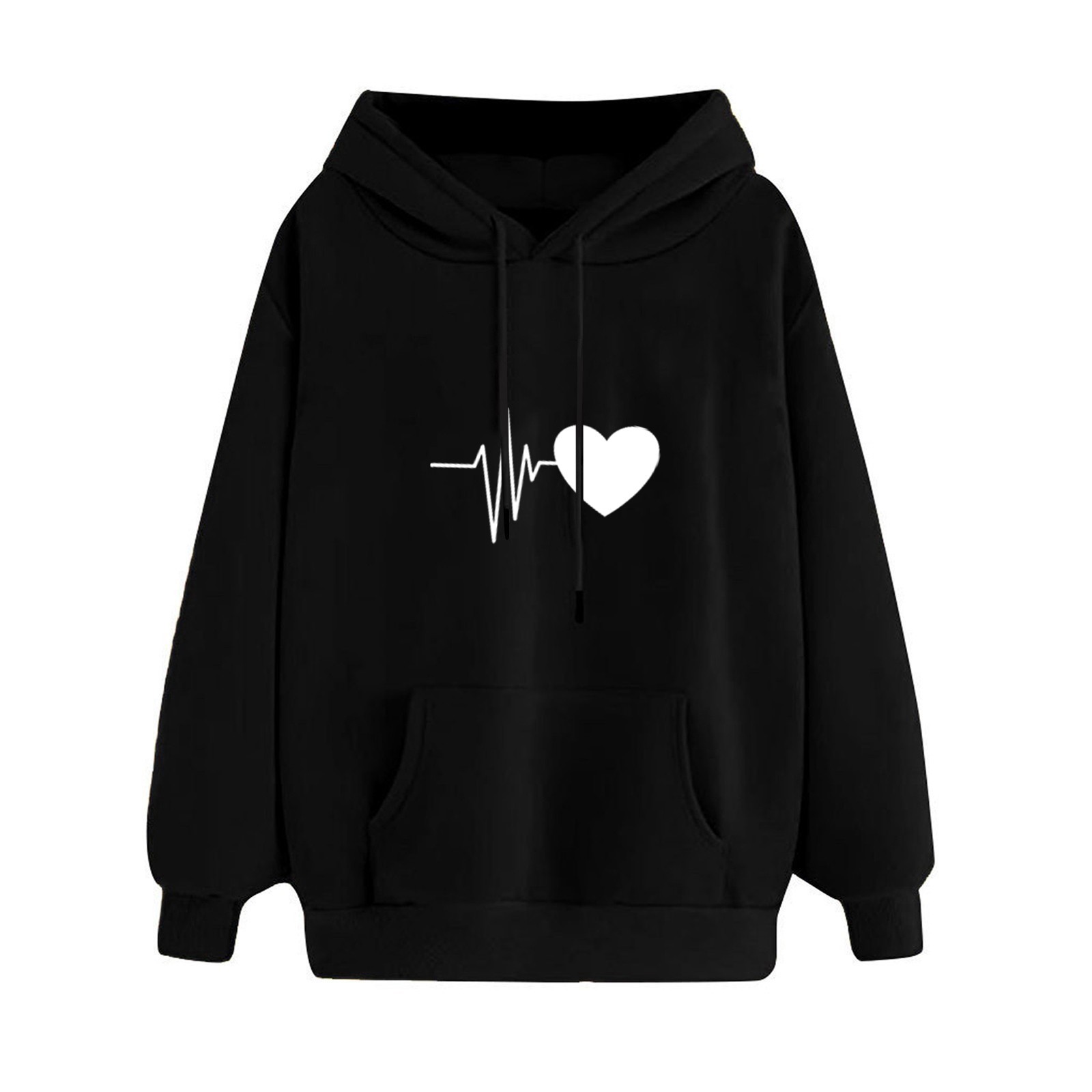 Hoodies com estampa de coração manga comprida