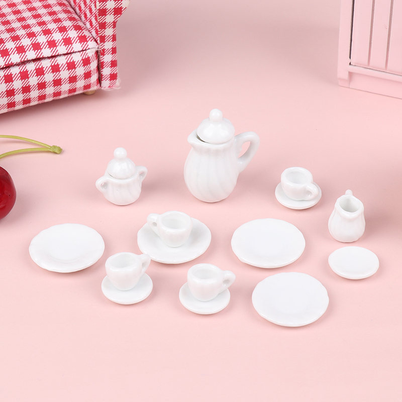 1Set Ceramic Scale 1:12 Doll House Miniature Porcelain Tea Cup Set Tableware Kitchen Dollhouse Teapot DIY Toys