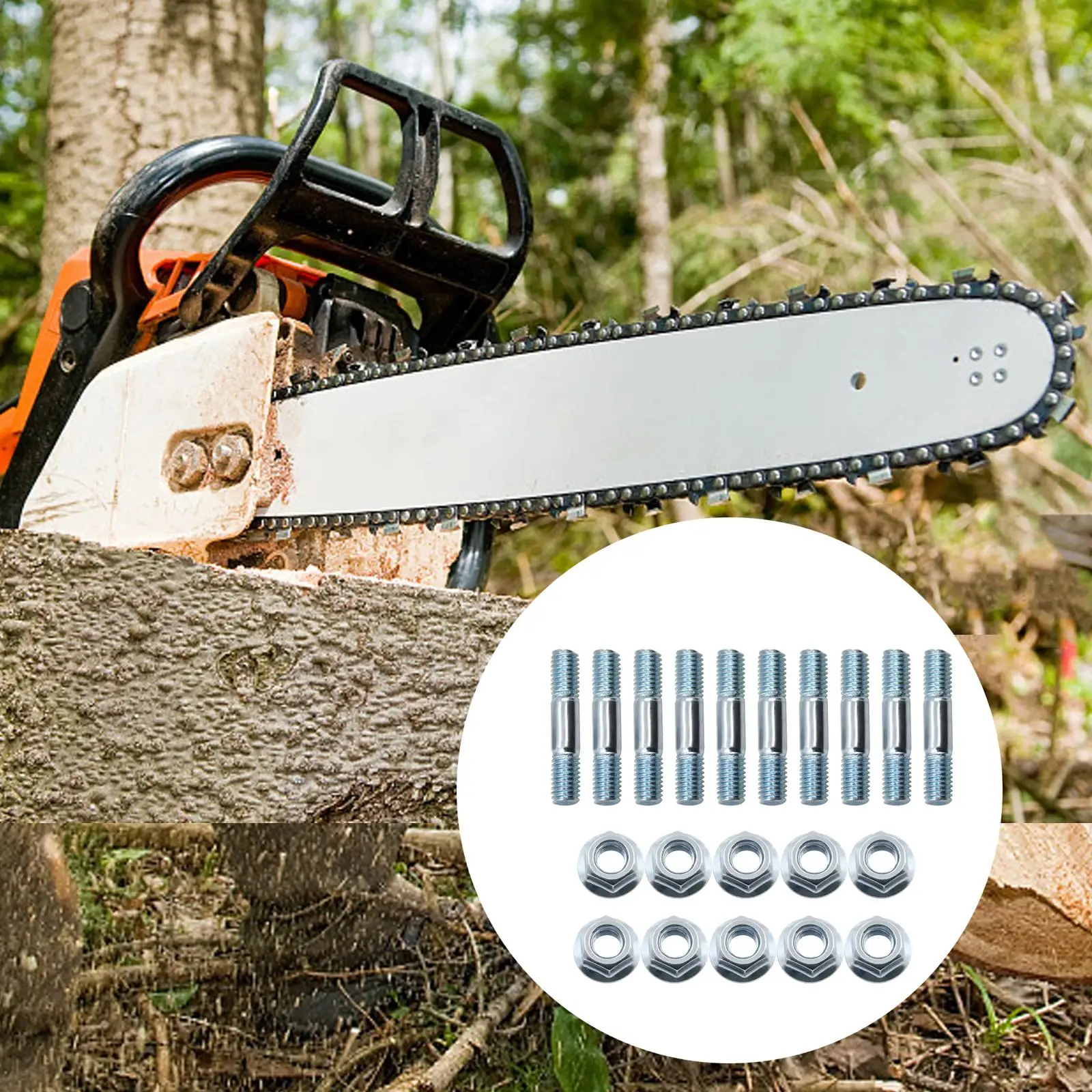 10x 52/58 Chain Saw Parts Bar Screws Nuts Double Head Screws High Hardness Rustproof Chain Saw Bar Studs Chain Saw Accessories