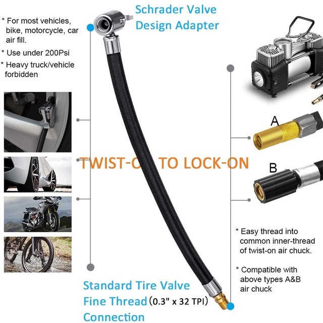 Adaptateur De Valve Schrader & Presta 2 En 1 Avec Tuyau 16cm - Pour Gonflage Voiture, Moto, Vélo