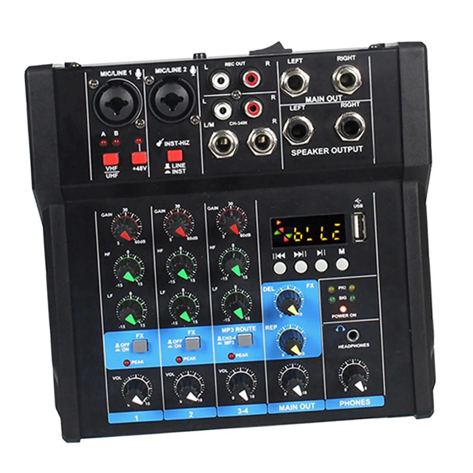 Audio Mixer Amplifier Professional 48V Phantom Power Portable Sound Mixing Console for DJ Mixing Home Karaoke Studio Recording