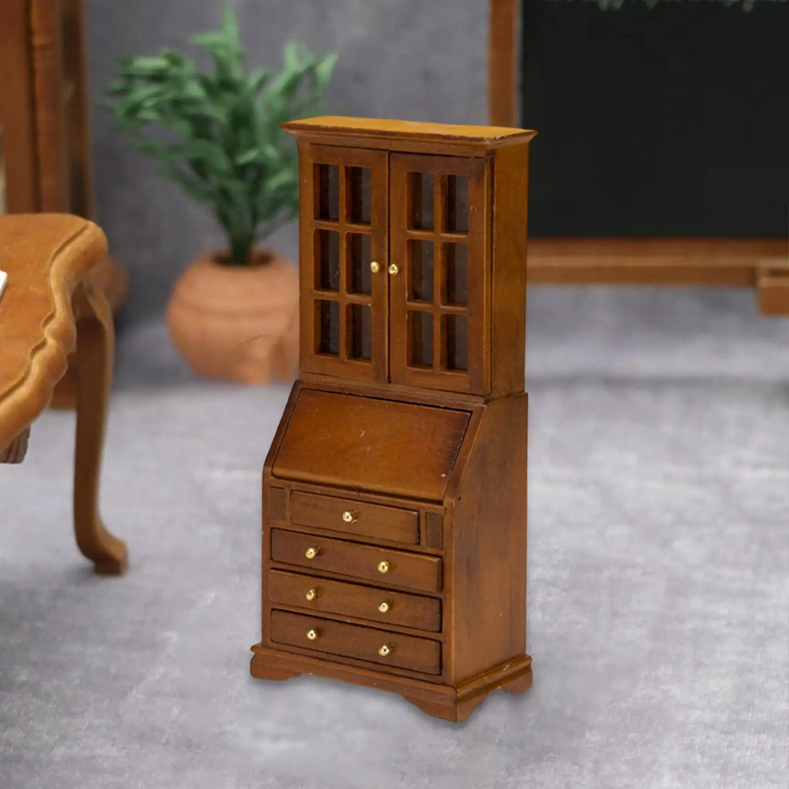 1/12 Dollhouse Bookcase Storage Cabinet Wood Model for Living Room 7x3.8x15.6cm Professional Simulated Landscape Delicate