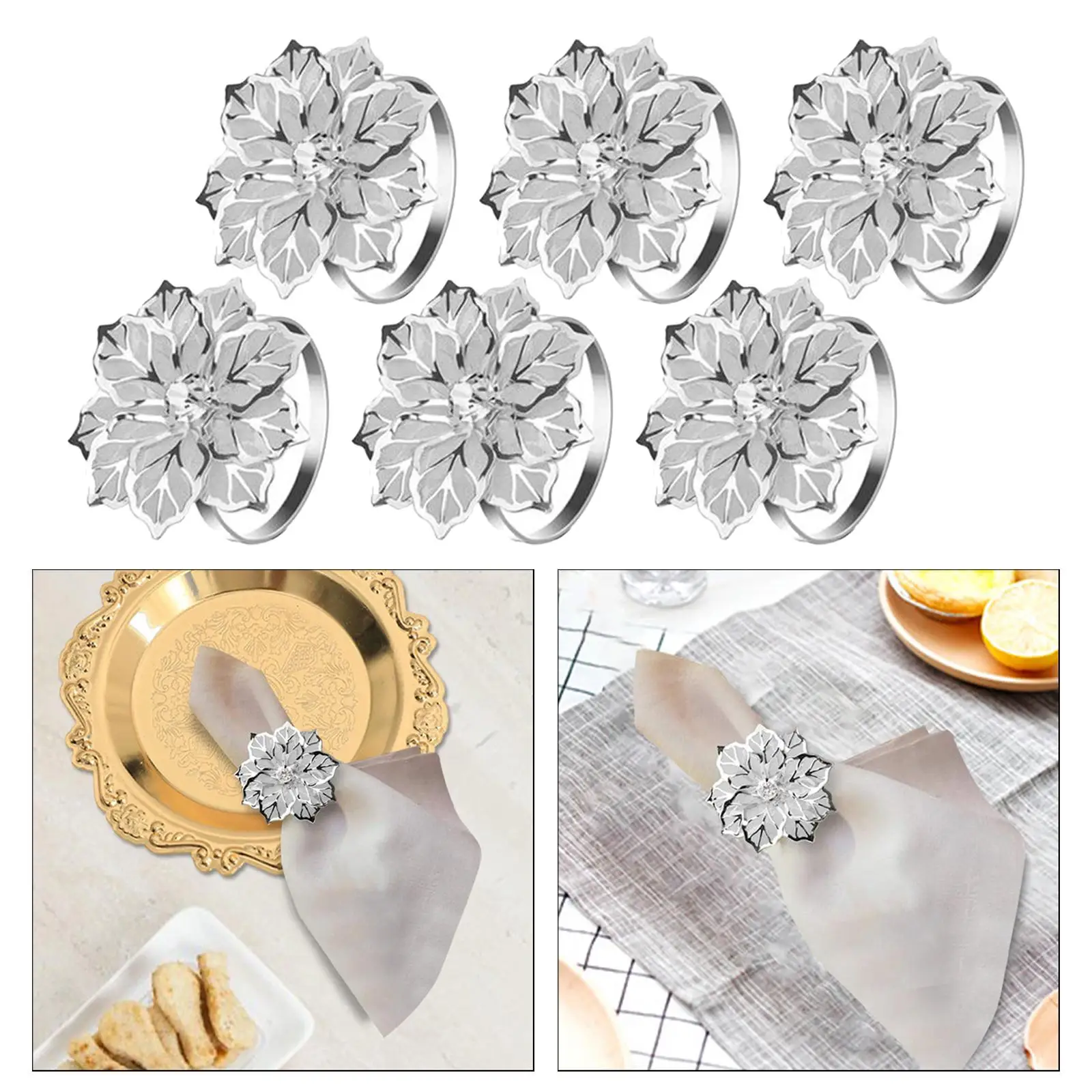 6x Flowers Napkin Rings Table Setting Accessory Dinner Table Tableware Wedding Decor for Party Halloween Hotel