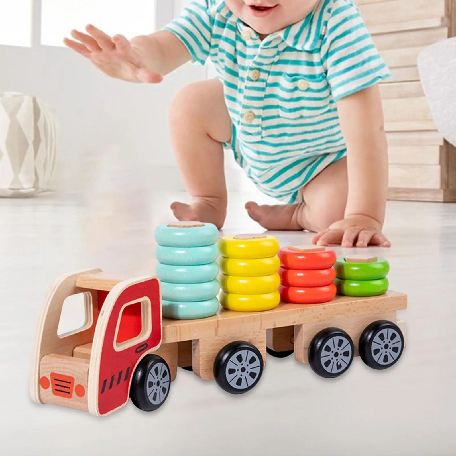 Wooden Sorting & Stacking Toys Wooden Stacking Train Shape Sorting Building Toys Pull Along Puzzle Kids for Toddlers Ages 2+