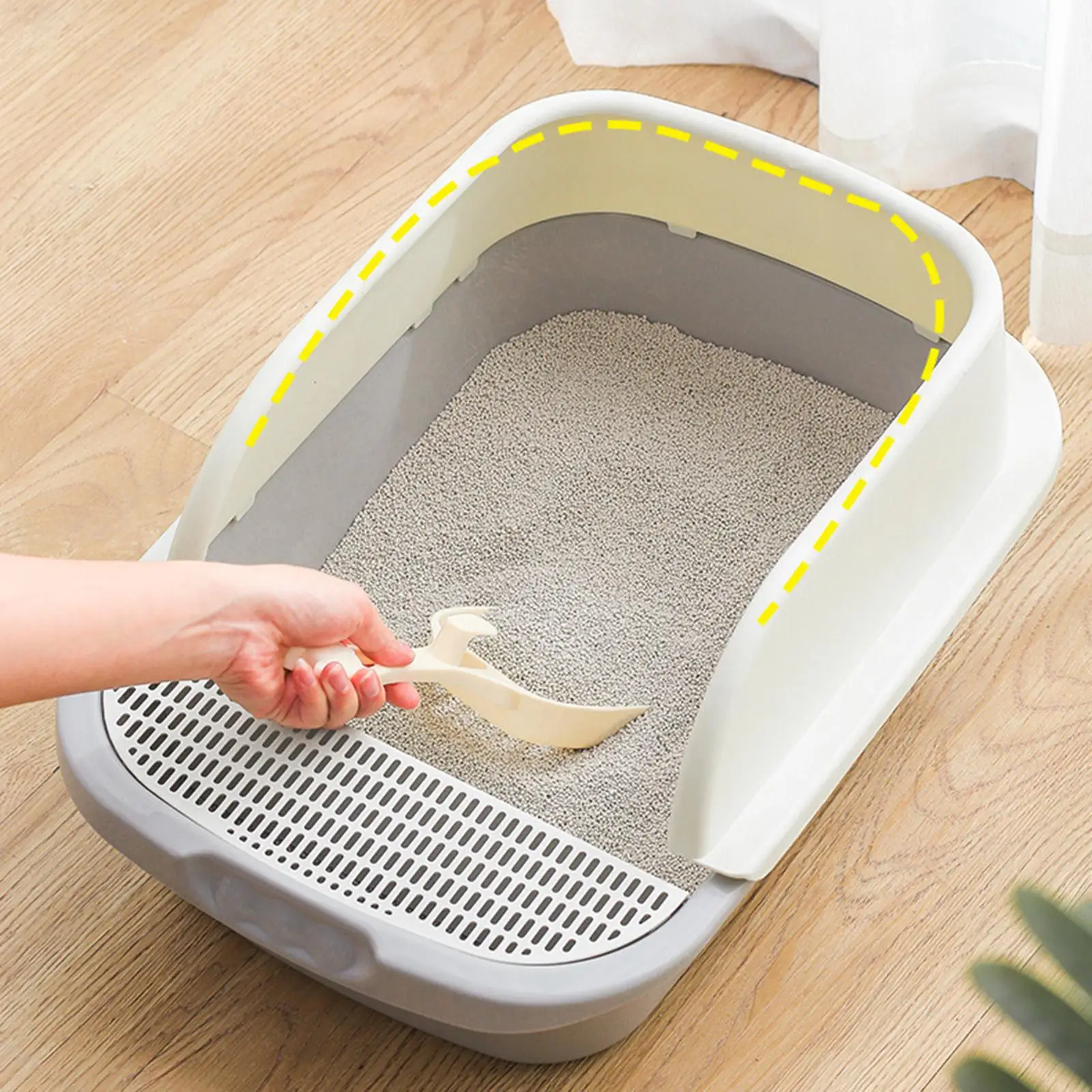 Pet Litter Tray Open Top Semi Closed Toilet Rabbit Cat Litter Box with Scoop