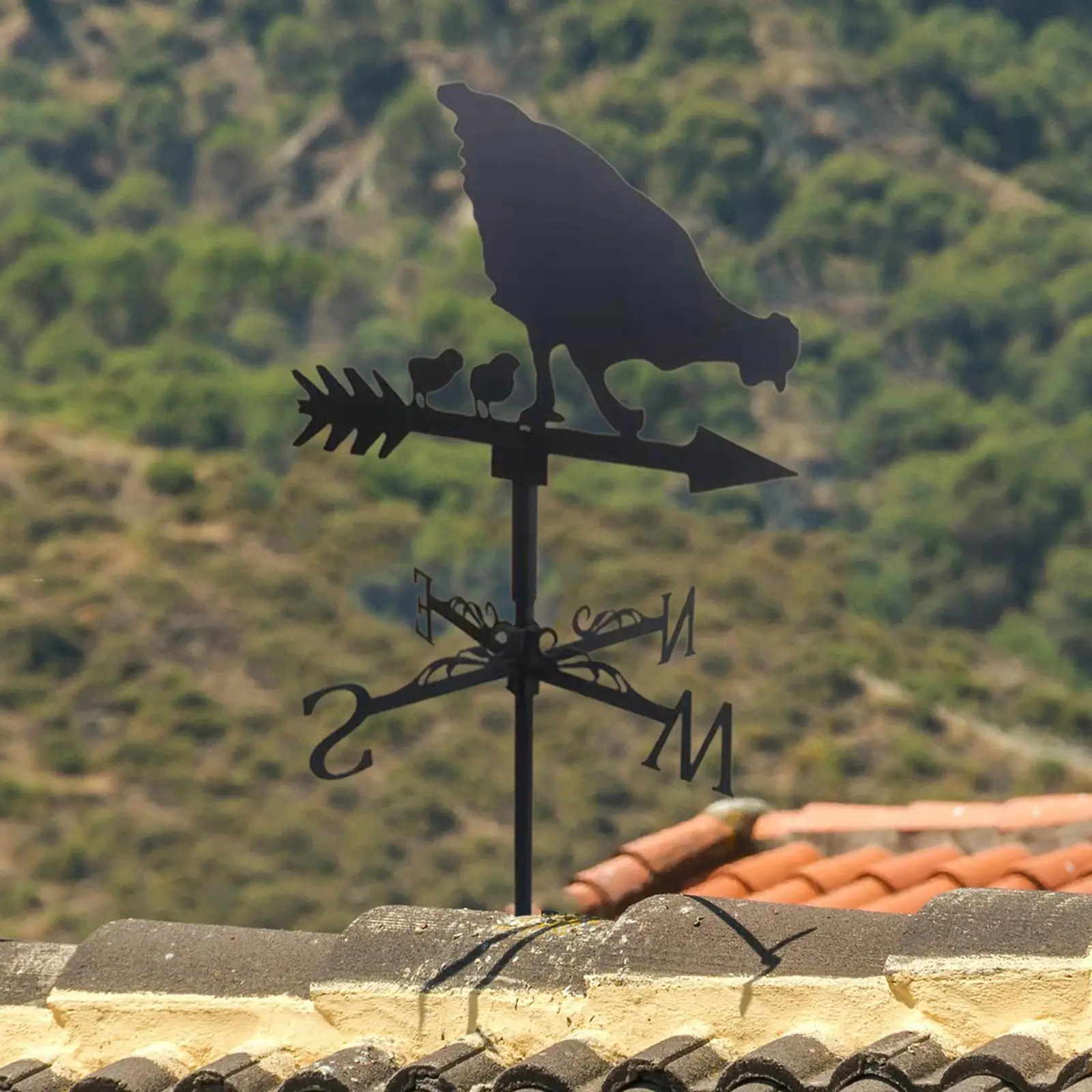 Black Weather Vane Farm Scene Measuring Tools Rooster Roof Mount Weathercock for Home Outdoor Garden Bracket Ornaments Crafts