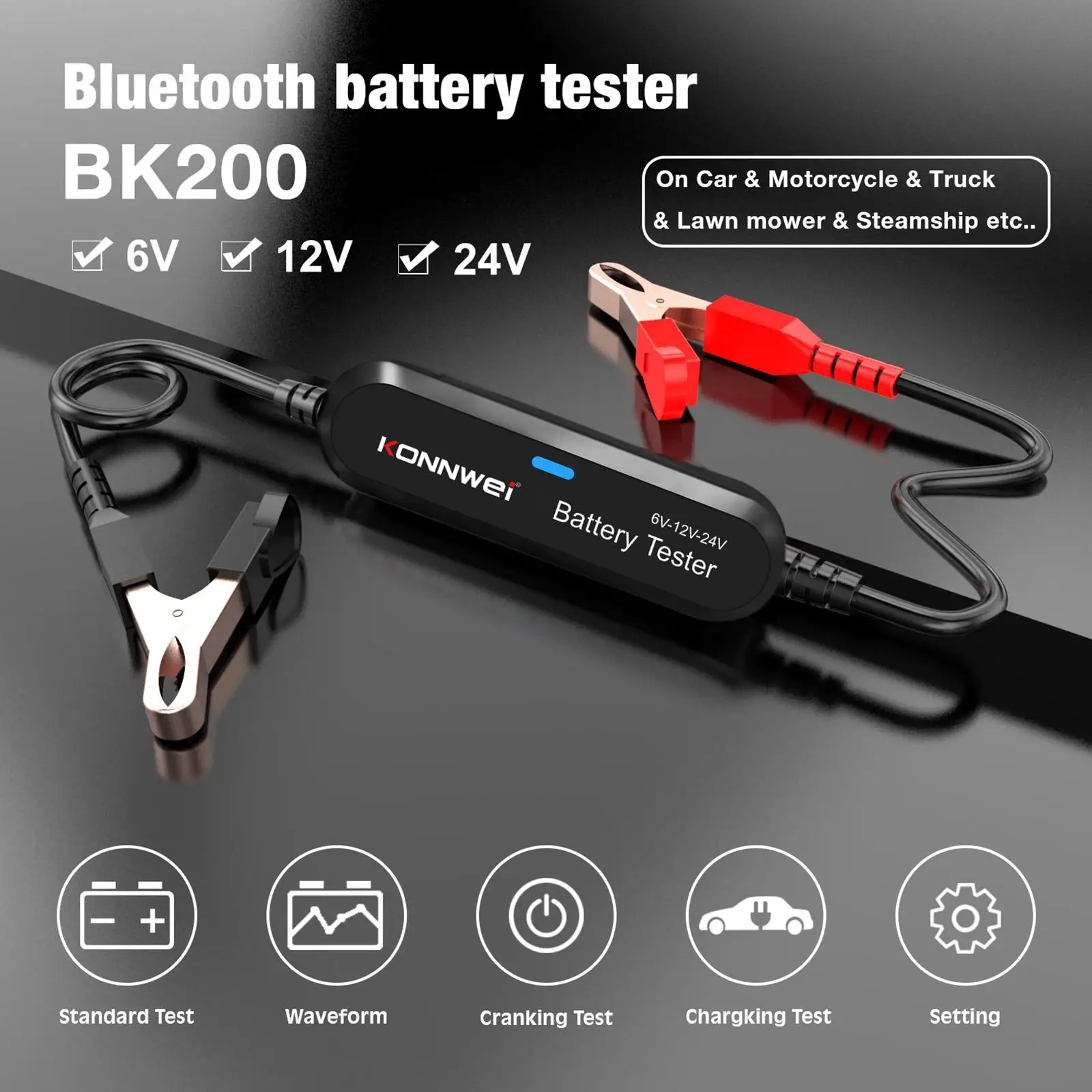 Bluetooth Car Battery Testing Tool 6V 12V 24V Digital Portable for Boat