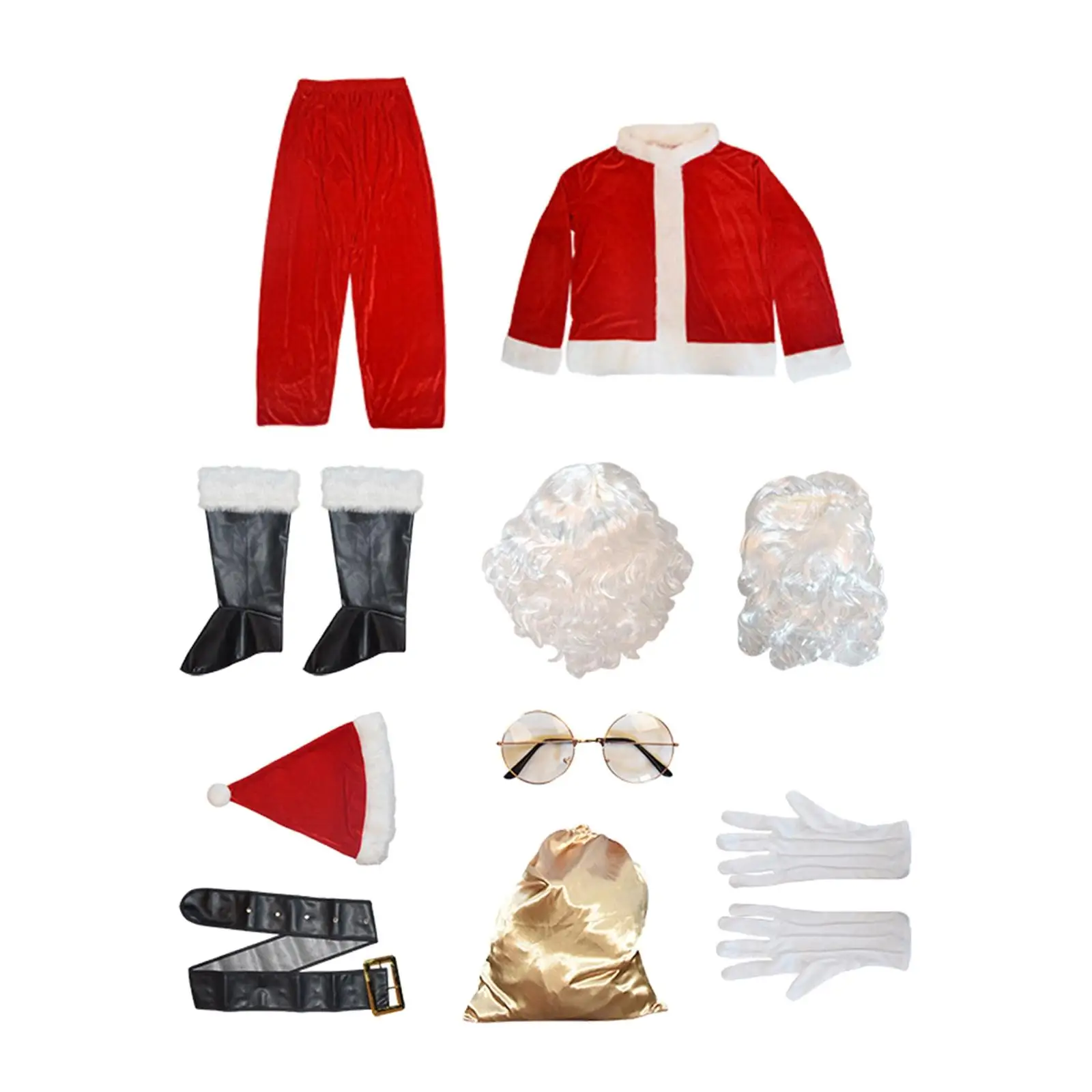 10x Santa Costume Reusable Belt Beard Santa Claus Hat Men Gloves Cosplay Suit for Holidays Party Stage Performance Carnival Xmas