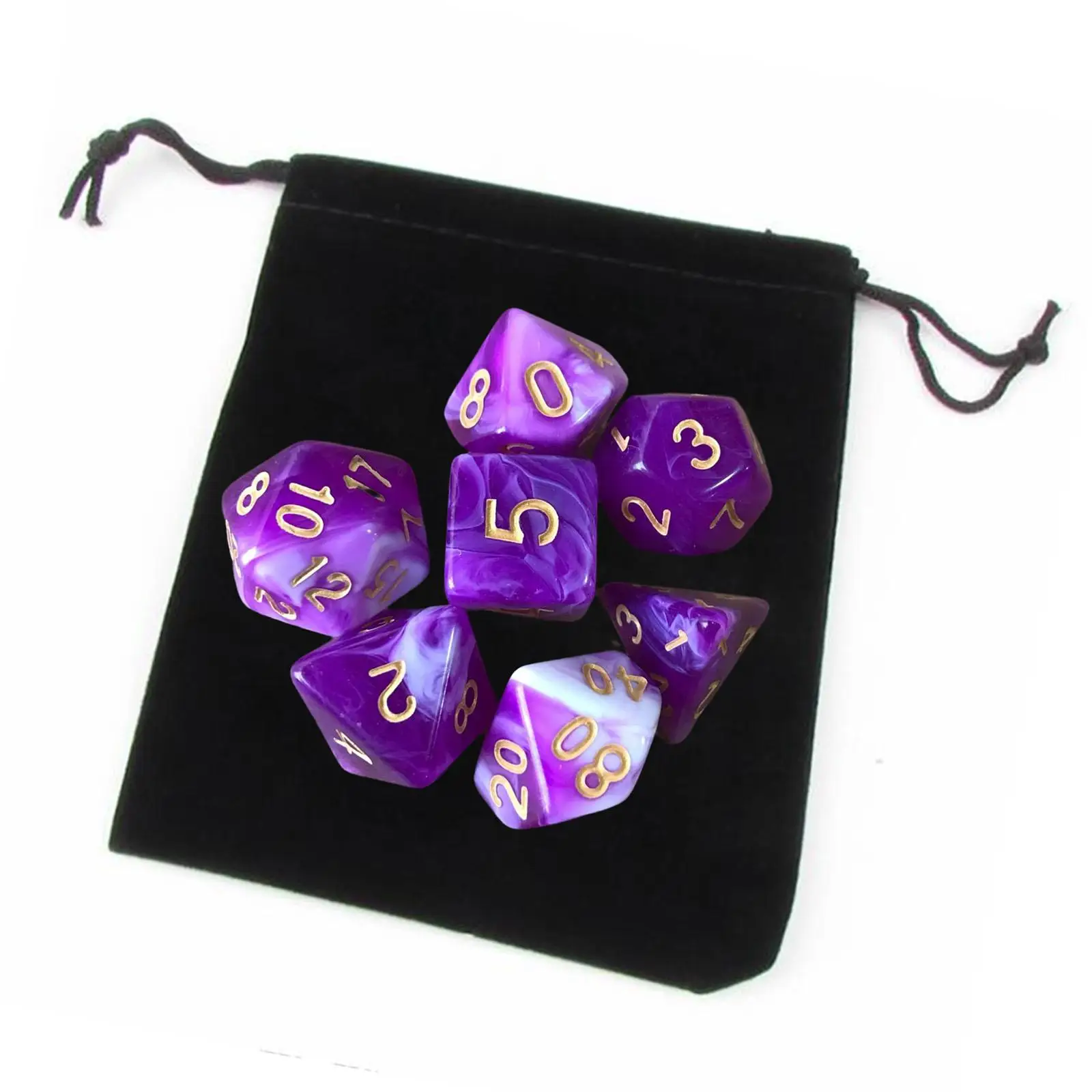 Set of 7 Polyhedral Dices Set D8 D10 D12 D20 with Pouch for DND RPG