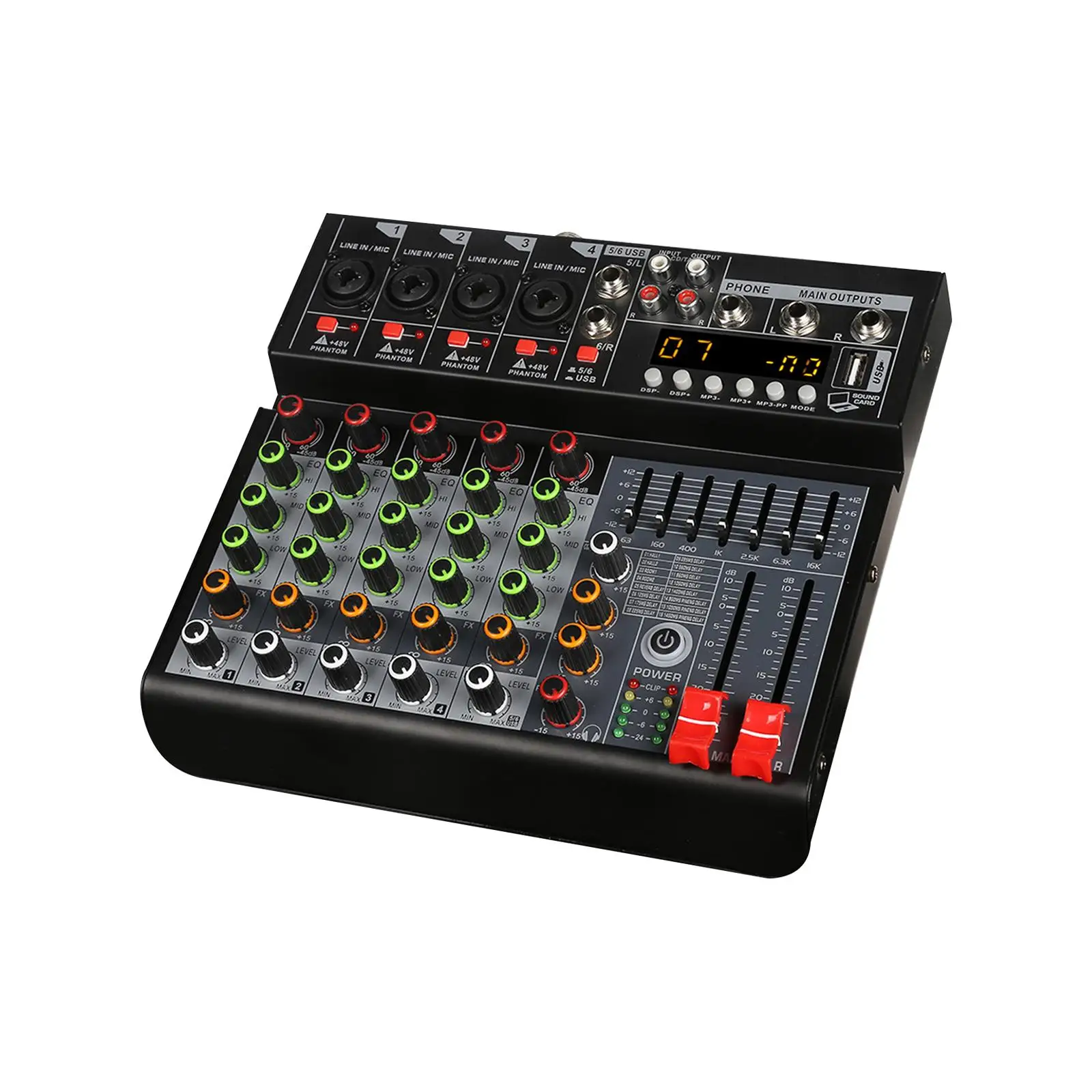 6 Channel Audio Mixer Digital Processor Portable Sound Mixing Console for PC Family KTV Campus Speech Meeting Recording DJ Stage