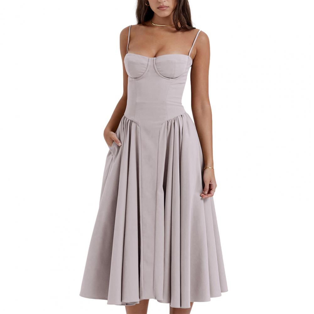 sexy sem mangas, Vestido A-Line Midi, Evening Party Clubwear