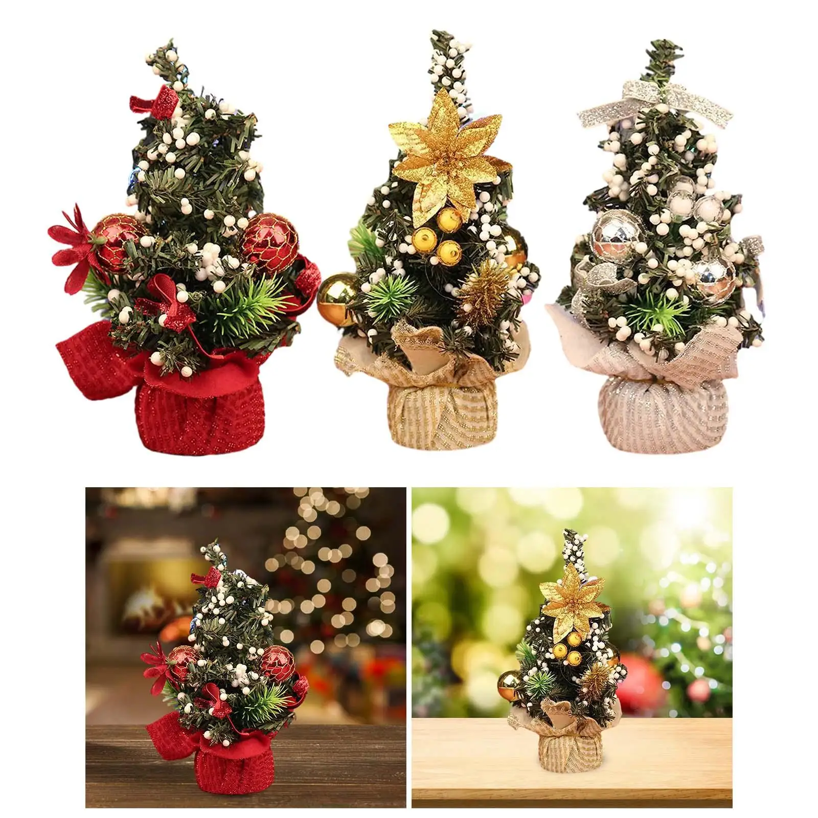 Tabletop Christmas Tree Crafts Ornaments with Wrapping 7.87`` Miniature Xmas Tree for Tabletop Home Window Desk Christmas
