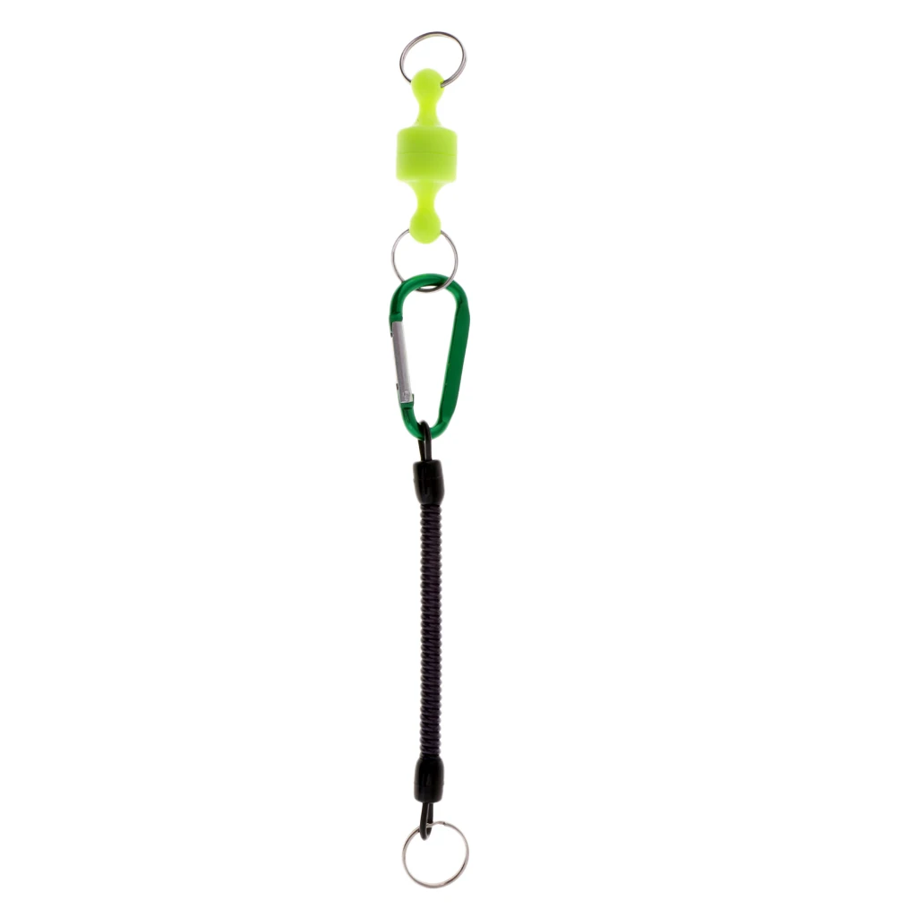 Fishing Coiled Lanyard with Magnetic Net Release Carabiner for Fly Fishing Camping Hiking Hunting