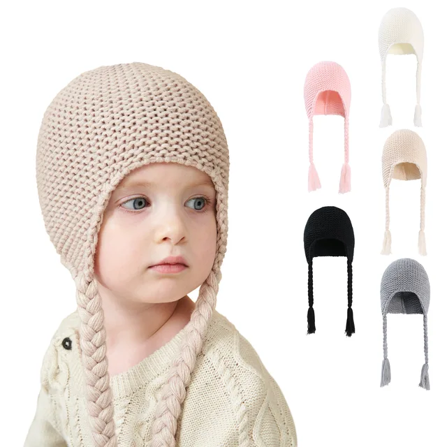 GORRO CON TRENZAS Y POMPON PARA BEBES CON SUAVE FORRO