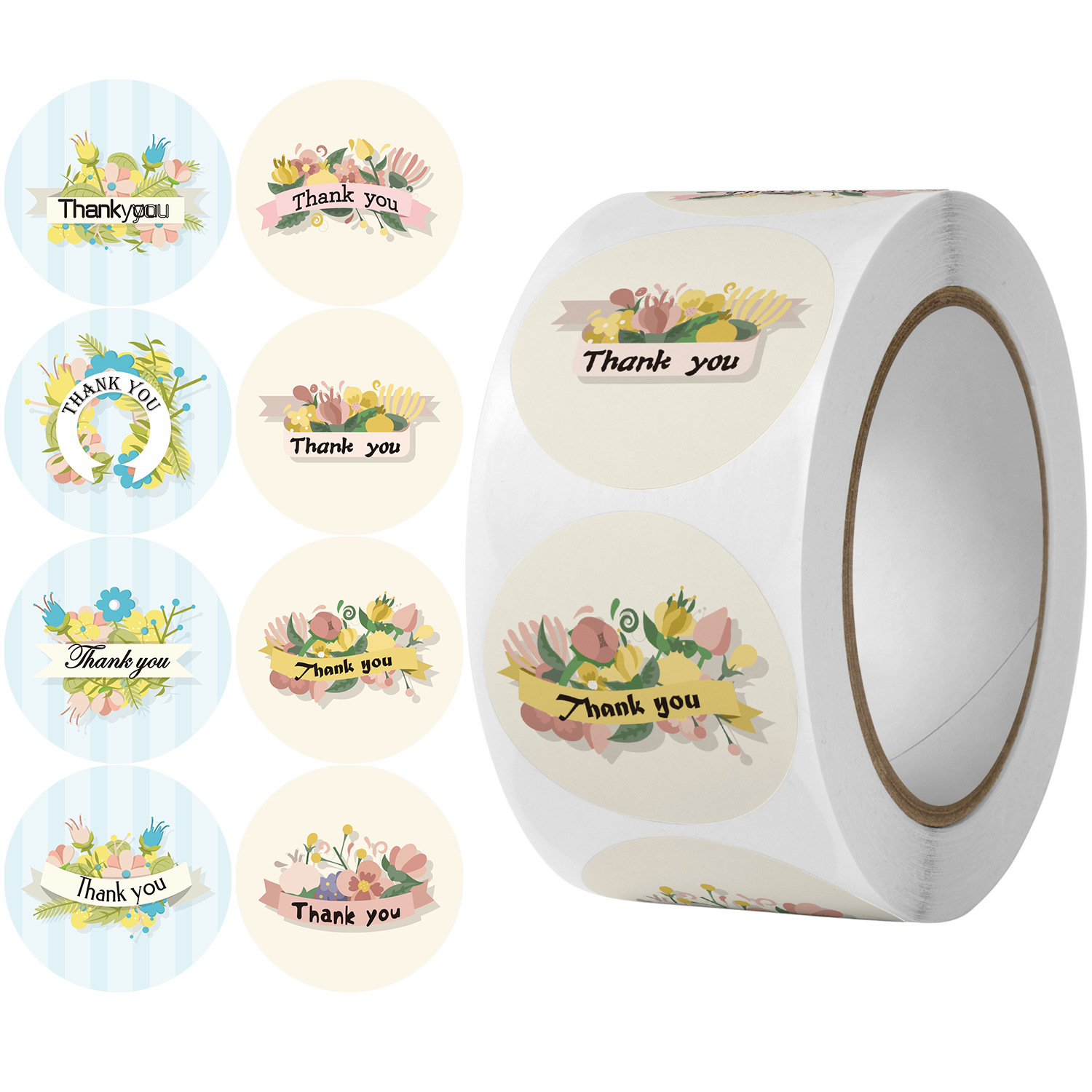 100–500 Stück Dankeschön-Aufkleber für Siegeletiketten, runde, florale, mehrfarbige Etiketten, handgefertigte Aufkleber für Geschäftsangebote, Schreibwarenaufkleber – Detail 3