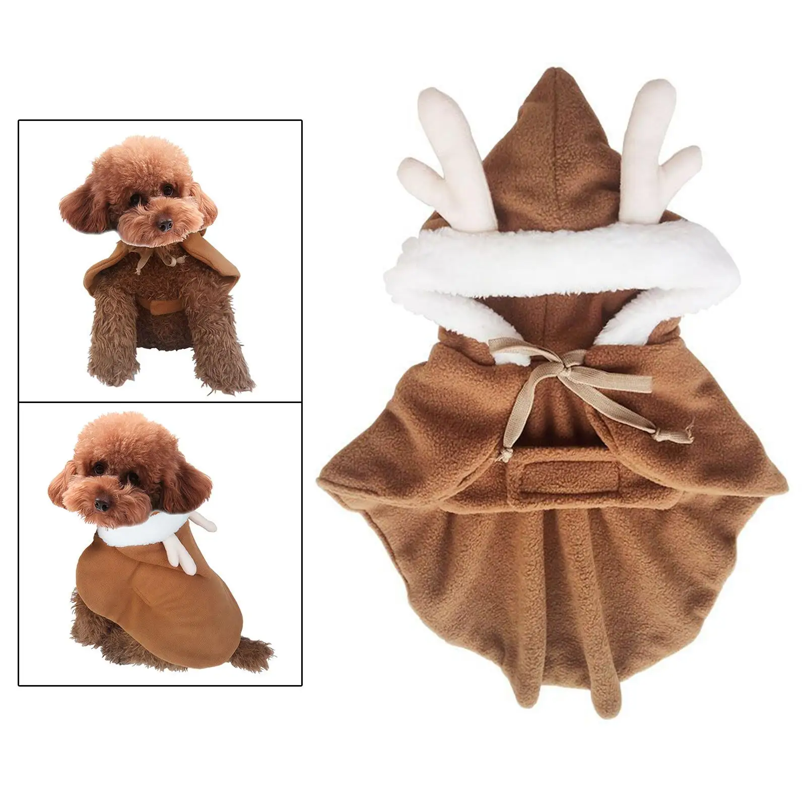 Puppy Xmas Cloak Soft Outfits with Reindeer Antlers Party Cosplay Dress Pajamas Pet Christmas Costume for Small Dogs Cats