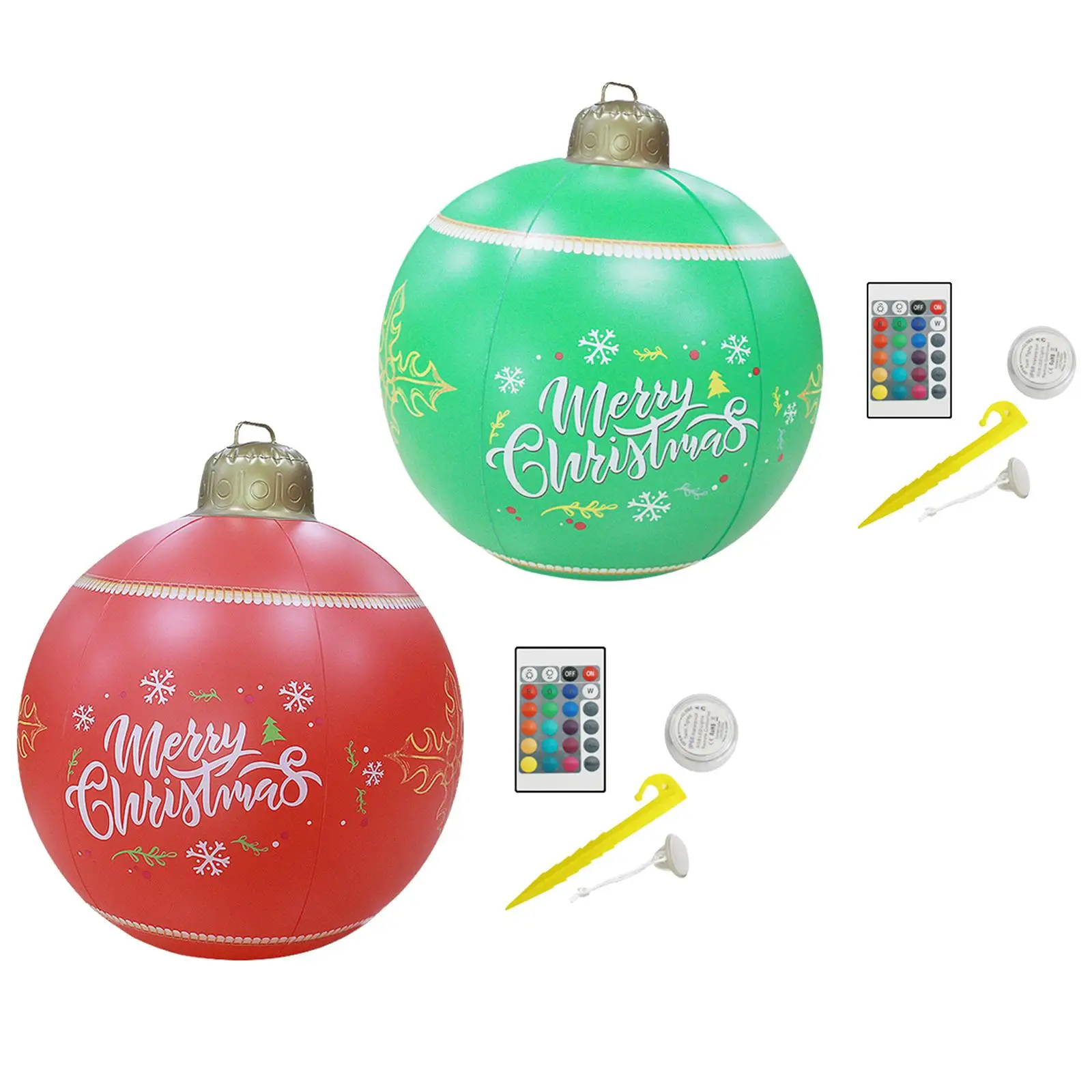 LED Christmas Inflatable Ball 16 Colors Adjustable PVC Hanging 60cm Remote Control Outdoor for Holiday Party New Year Lawn Yard