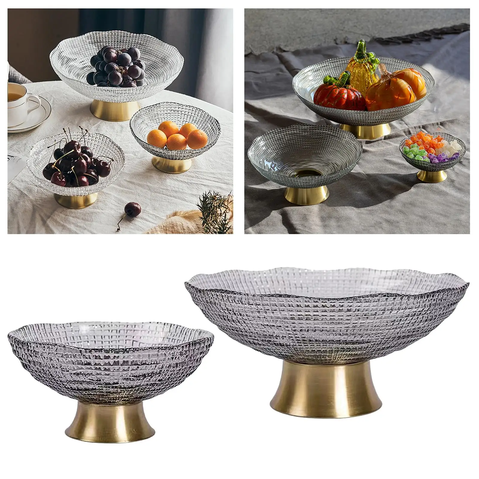 Luxury Glass Fruit Bowl Serving Tray Round Counter Kitchen Terrarium