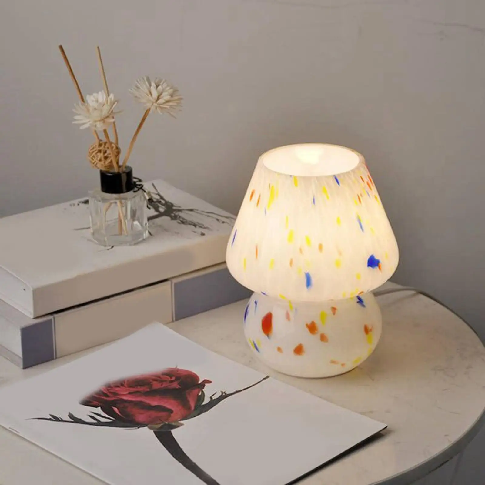 Glass Lamp Shade Mushroom Table Lamp Night Lights LED Decorative Warm Lights USB Night Lamps for LivingRoom,Office Bedside Study