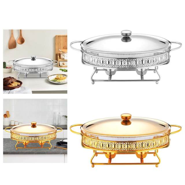 Chafing Dish Buffet Set and Fuel Holder Food Warmers with Glass Lid for  Soup Stock Pots