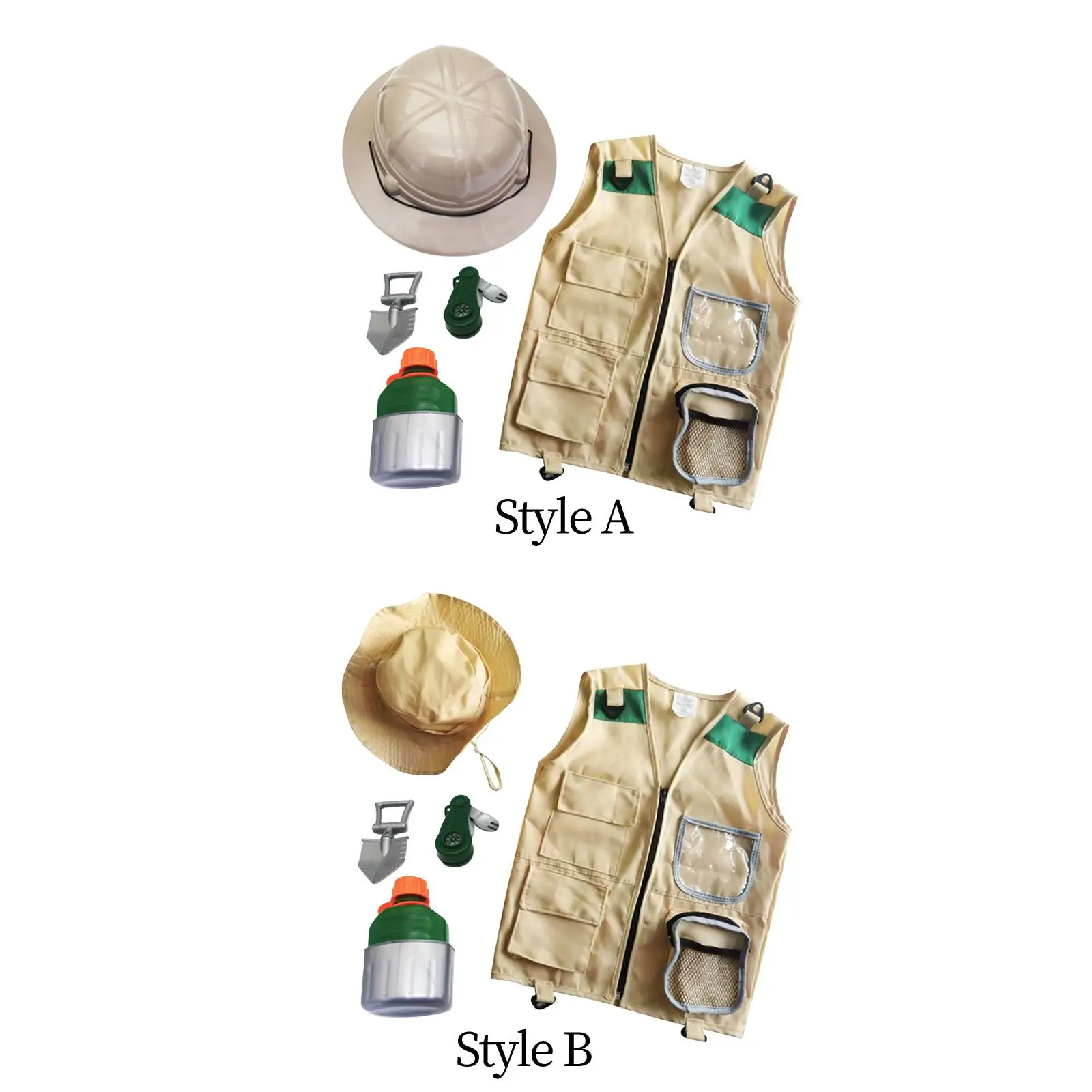 Outdoor Adventure Kits Kids Explorer Costume, Cargo Vest and Hat Compass Bottle, Children Toys Explorer Kits for Paleontologist