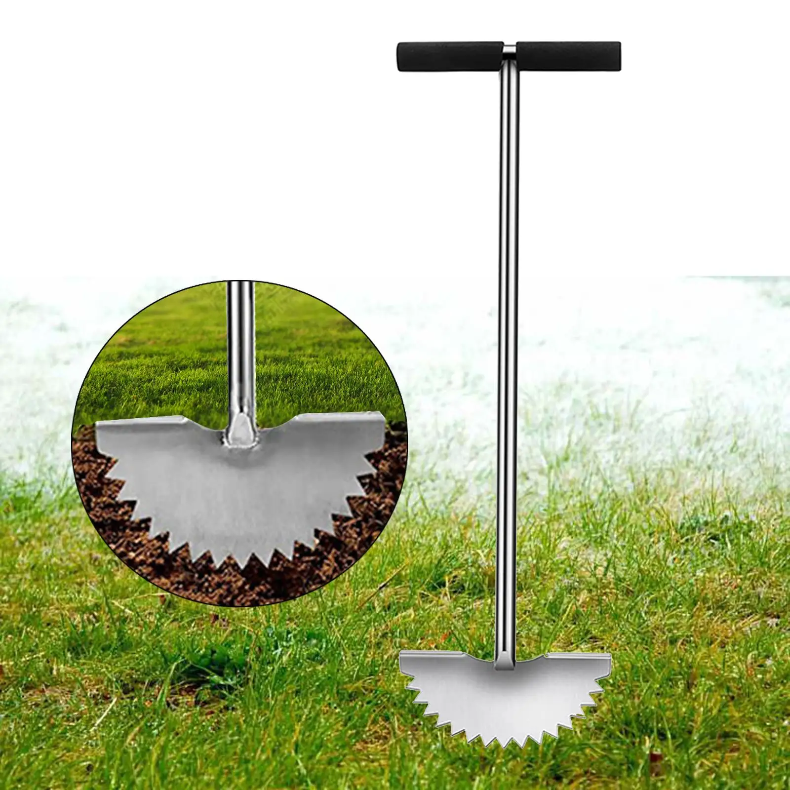 Lawn Edger Tool Stainless Steel with Handle Half Moon Edger Manual Edger for Cleaning Edges Garden Driveways Sidewalks Patio