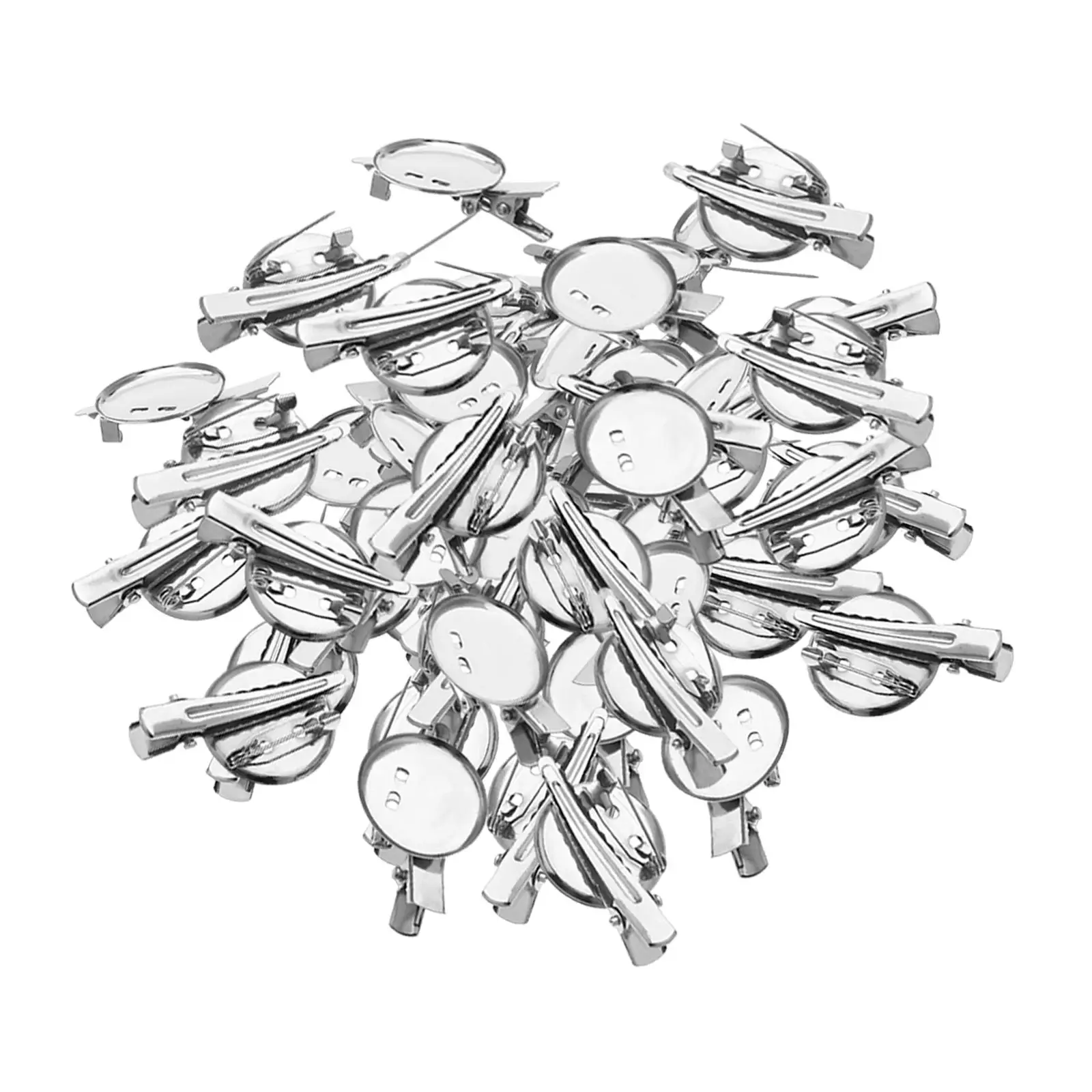 50Pcs Brooch Blank Round Tray with Pin and Hair Clip Accessories Durable Metal Portable for Haircuts Jewelry Making Hairdresser