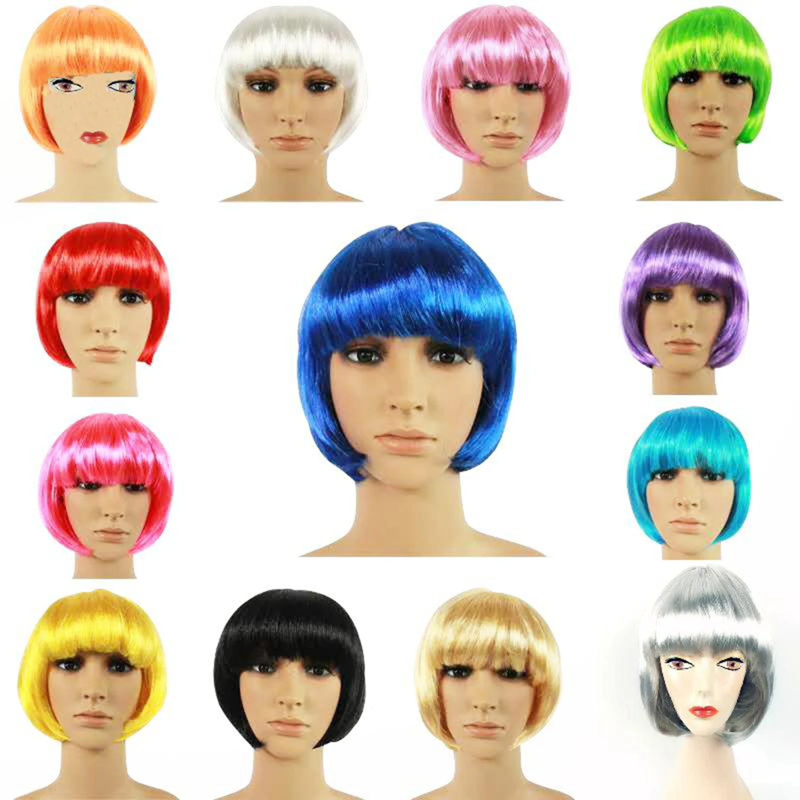 Short Bob Style Wig Women`s Short Straight Full Hair Wig Cosplay 12 Colors Wig