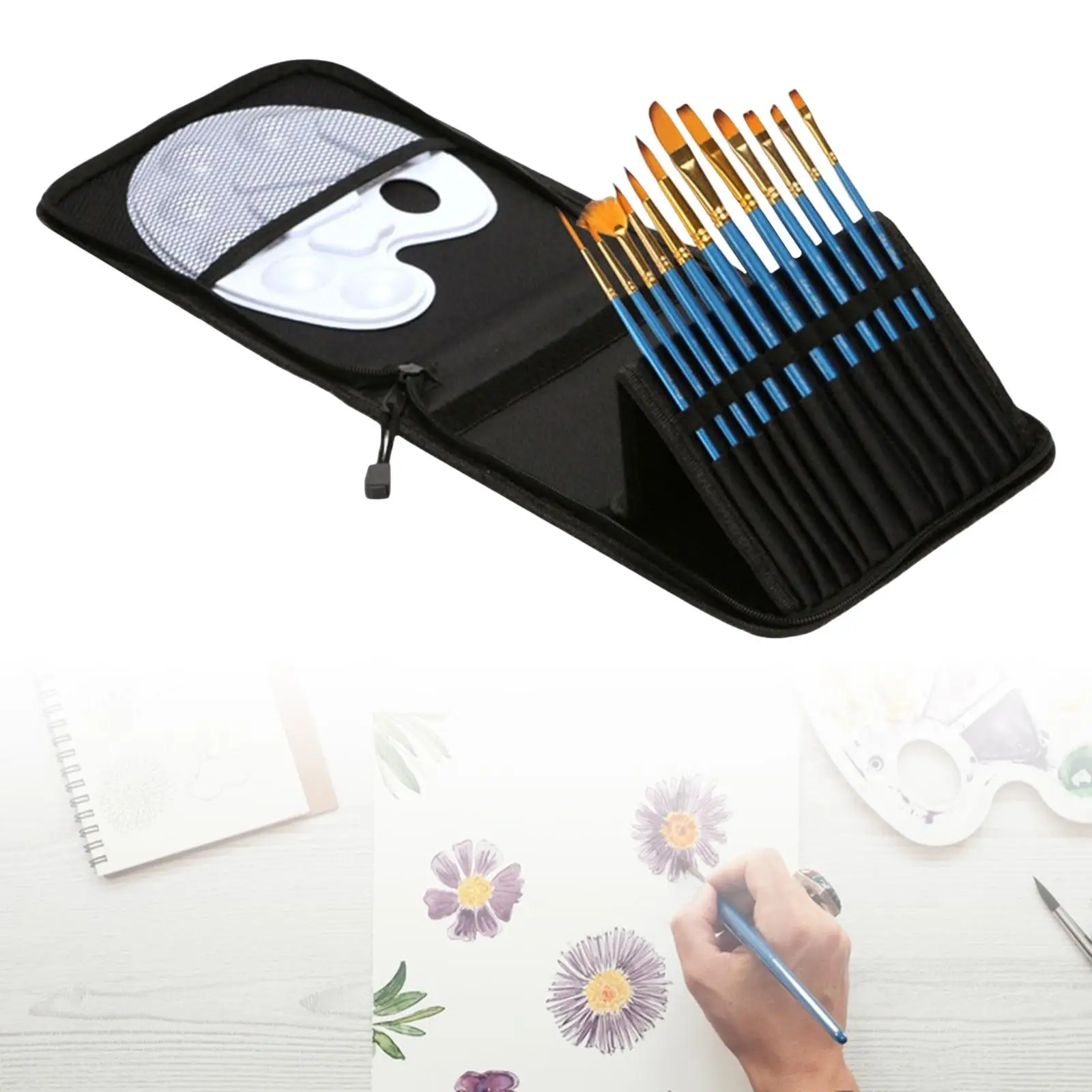 12Pcs Paint Brush Set with Storage Case Wood Handle Gouache Painting Brushes
