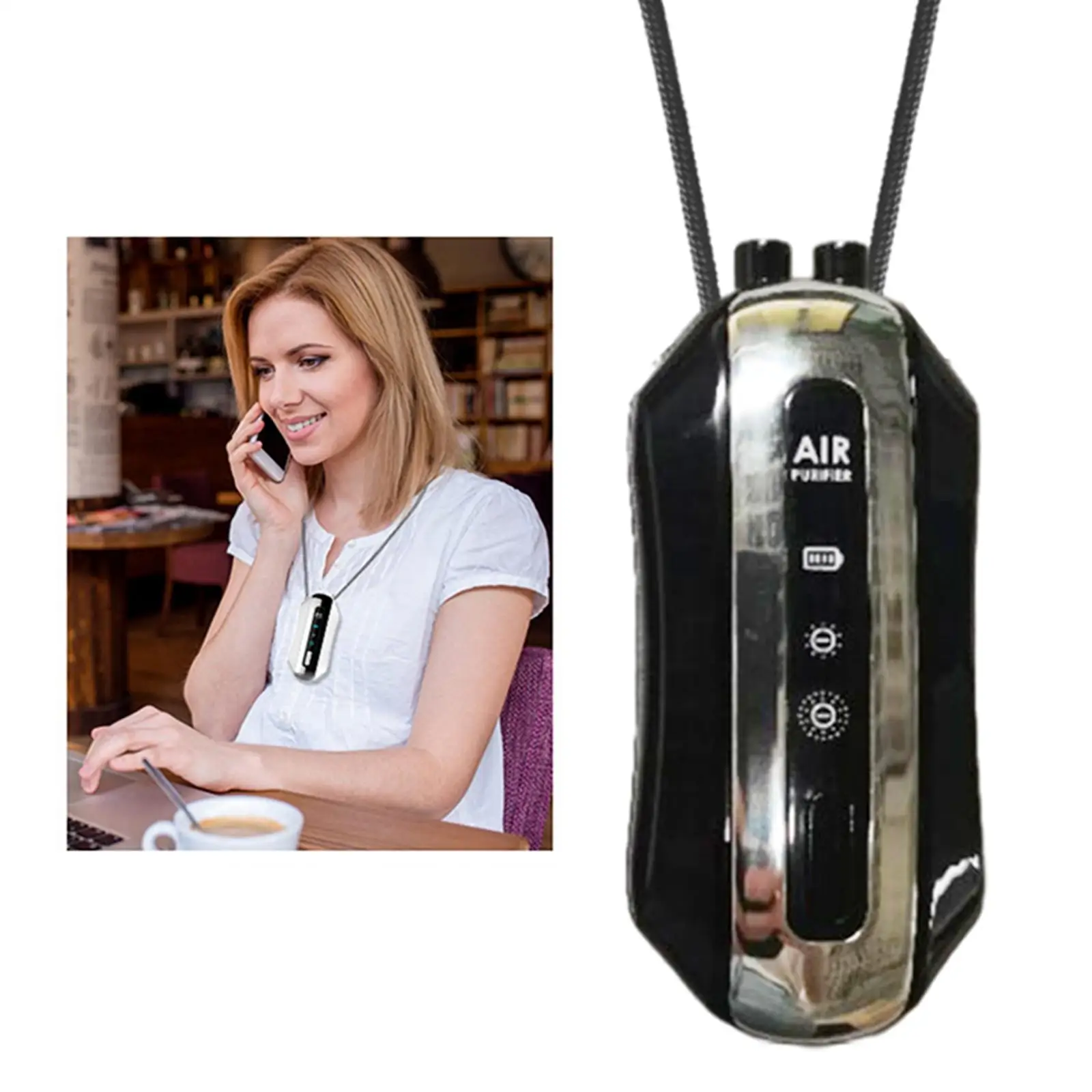 Neck Hanging Air Cleaner Necklace Negative Ions Generator Rechargeable for Office