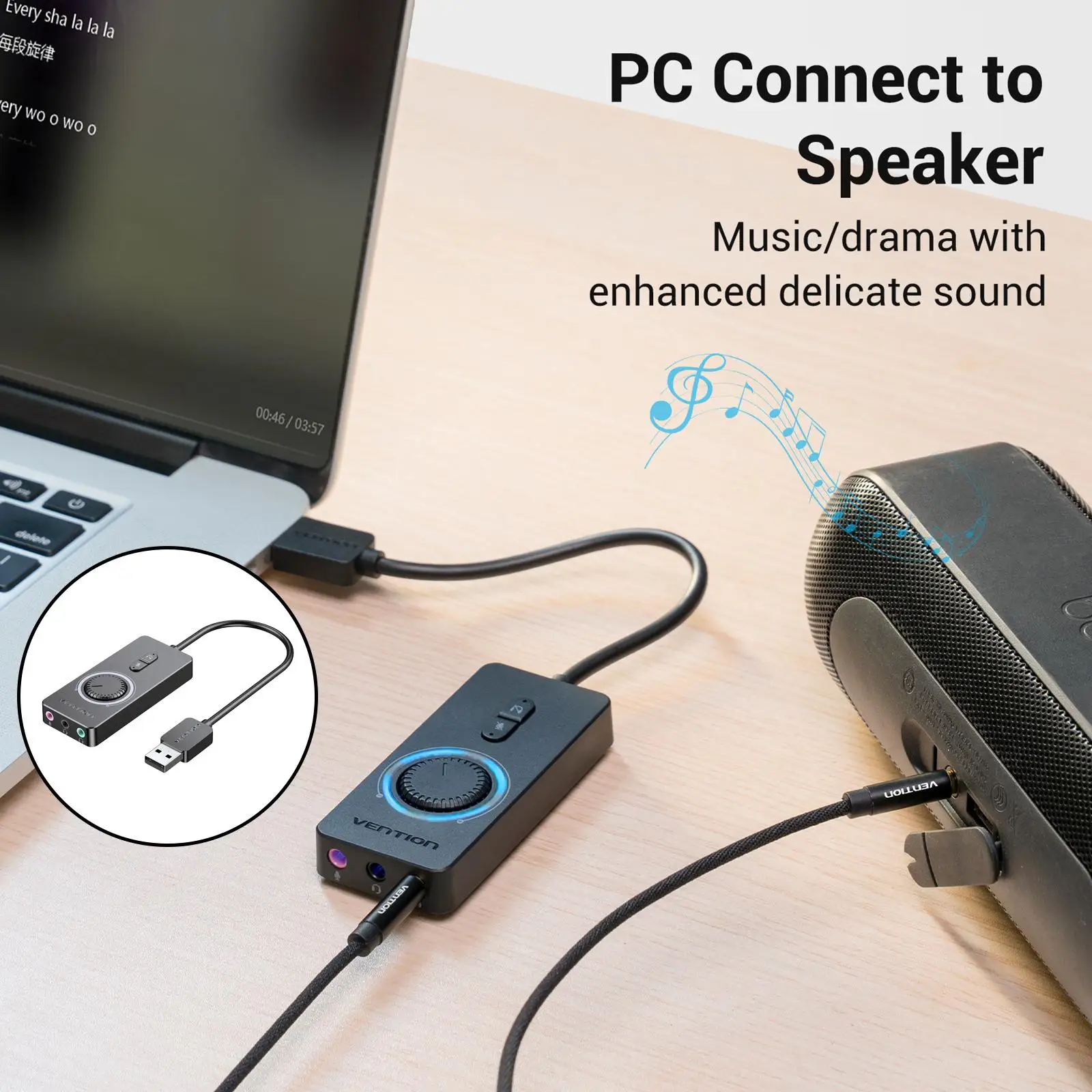 External Stereo Sound Adapter Audio Adapter No Drivers Needed USB Sound Card for Laptops Windows