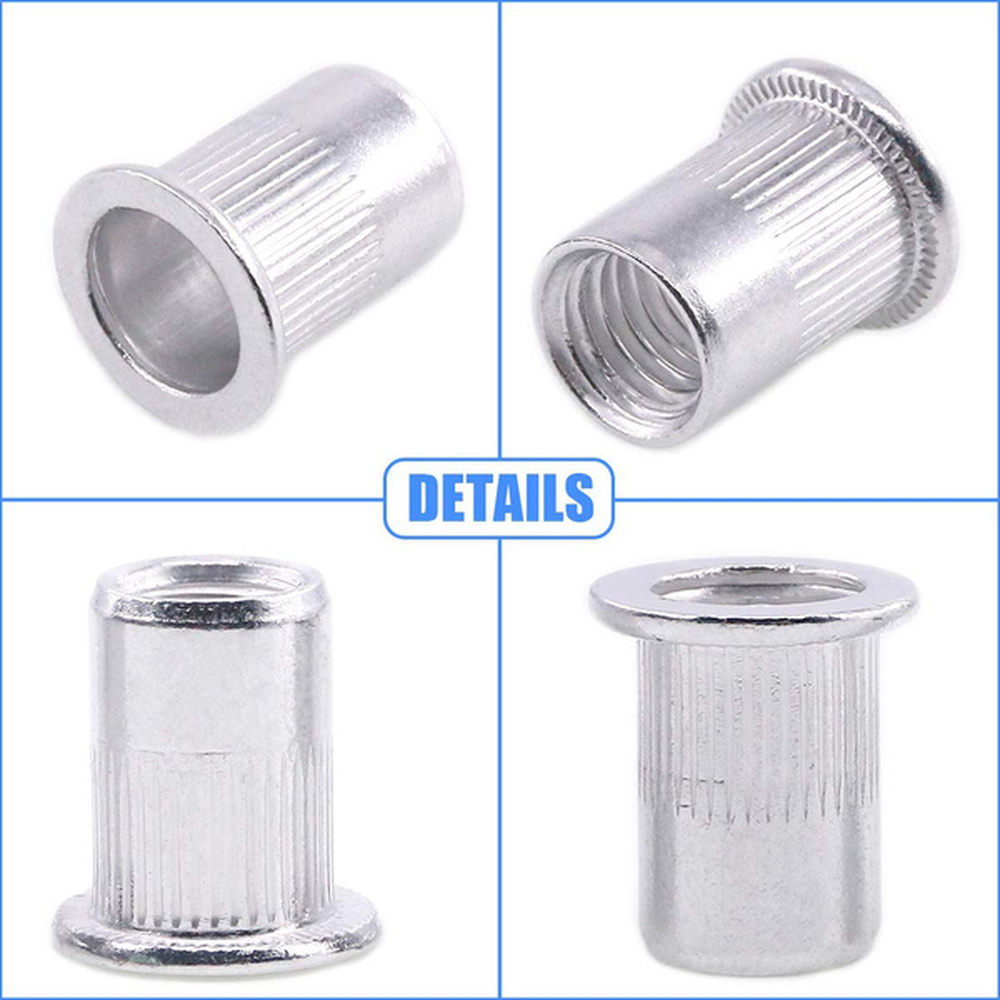 100pcs M3-M8 Aluminium legierung Flach kopf Gewinde Niete insatz Nussert Kappe Mutter Multi-Größe Niet mutter Kit Niet pistole Werkzeug – Detail 3