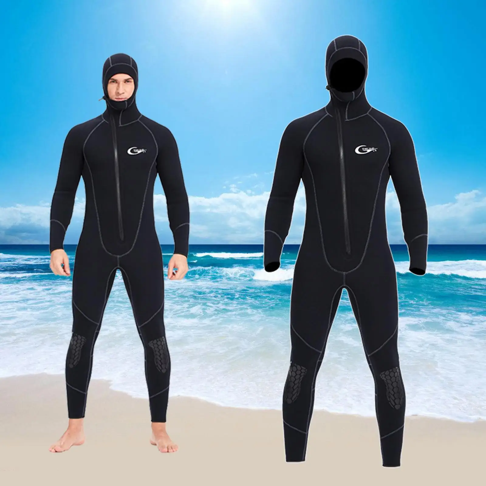 Mens Wetsuits Jumpsuit Full Body 5mm Neoprene Hooded Wet Suit Swimming Suit for Water Sports Kayaking Snorkeling