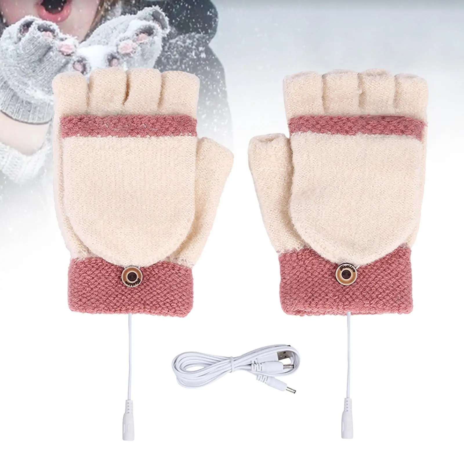 Electric Heated Gloves for Women Heating Mittens Fingerless Gloves Heating Gloves Hands Warmer for Sports Hiking Indoor