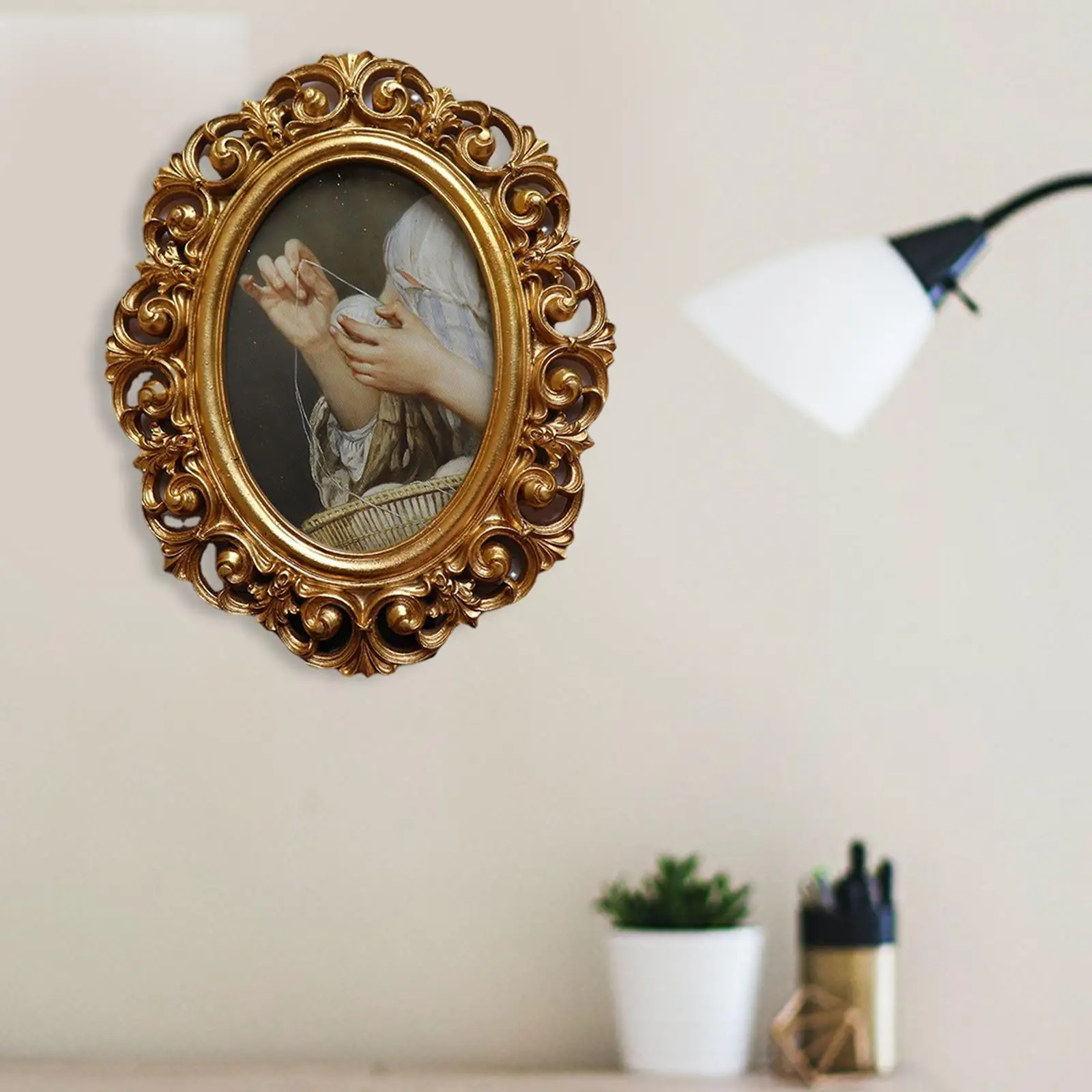 European Style Vintage Style Oval Polyresin Picture Frame Wall Mounting, Decor for Dining Room Office Photo Gallery Art Elegant