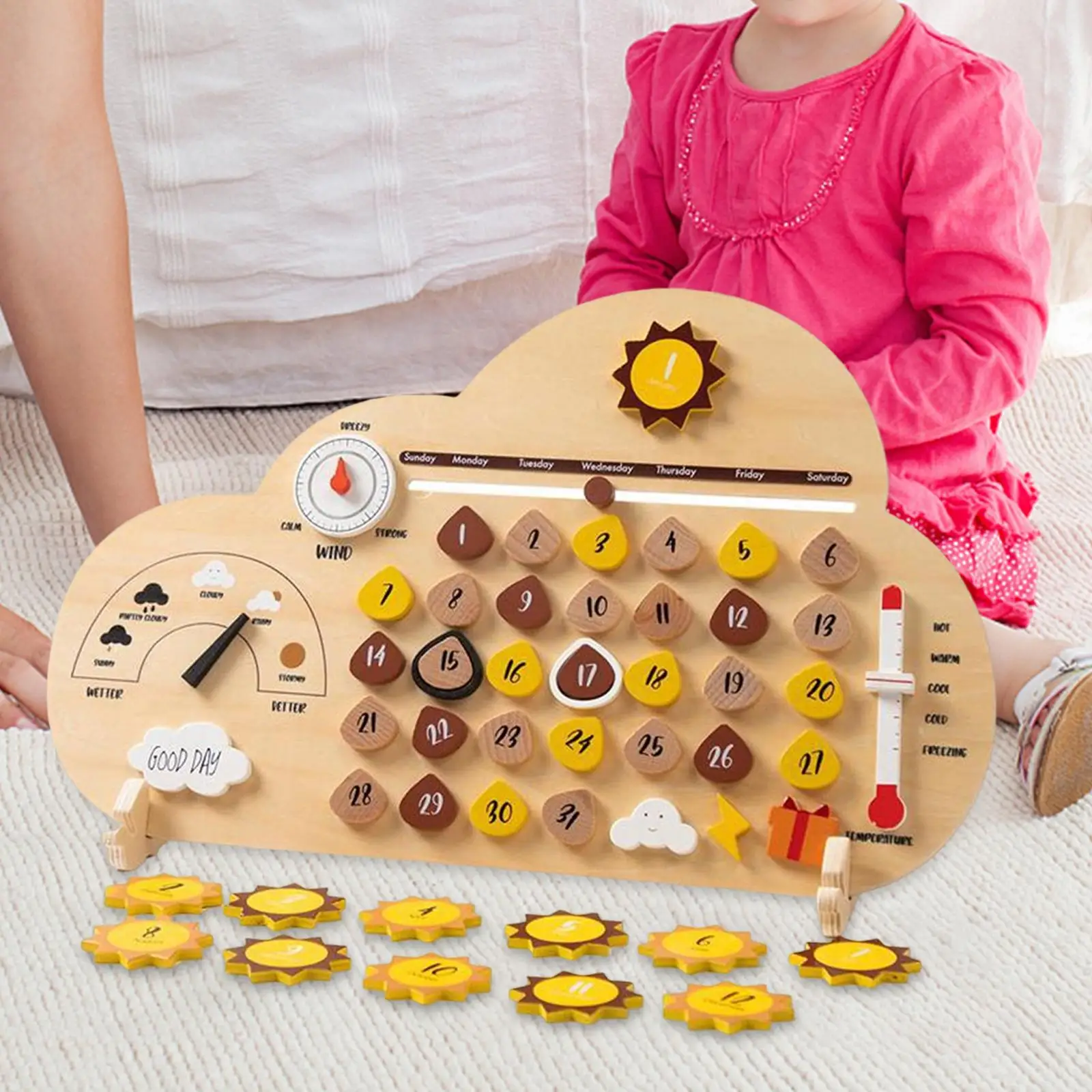 Wooden Activity Board Climate Teaching Toy Preschool for Boys Girls Toddlers