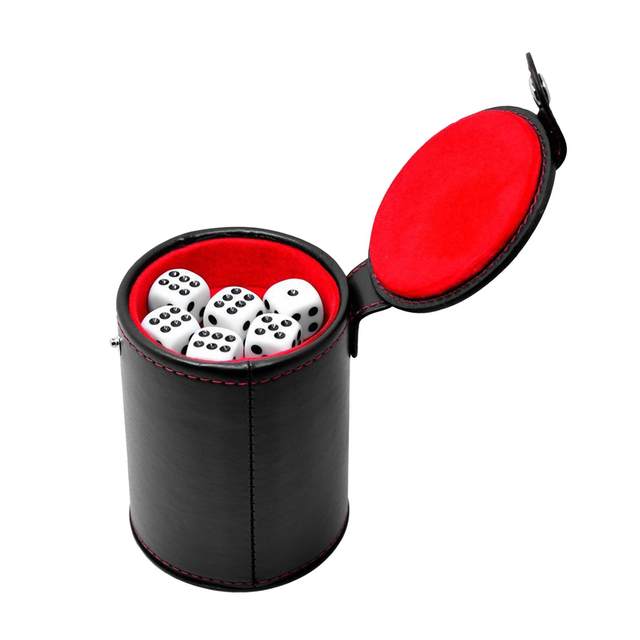 New Double layer Dice Cups Black PU Leather Red Flannel Dice Cup Bar Game Supplies With 5 pcs Dices