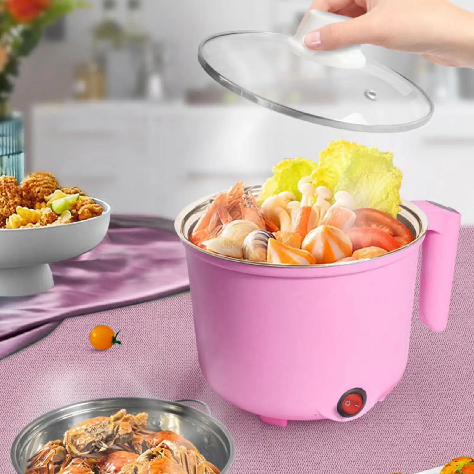 Electric Cooking Machine with Steamer single switch for Household Dormitory Pink