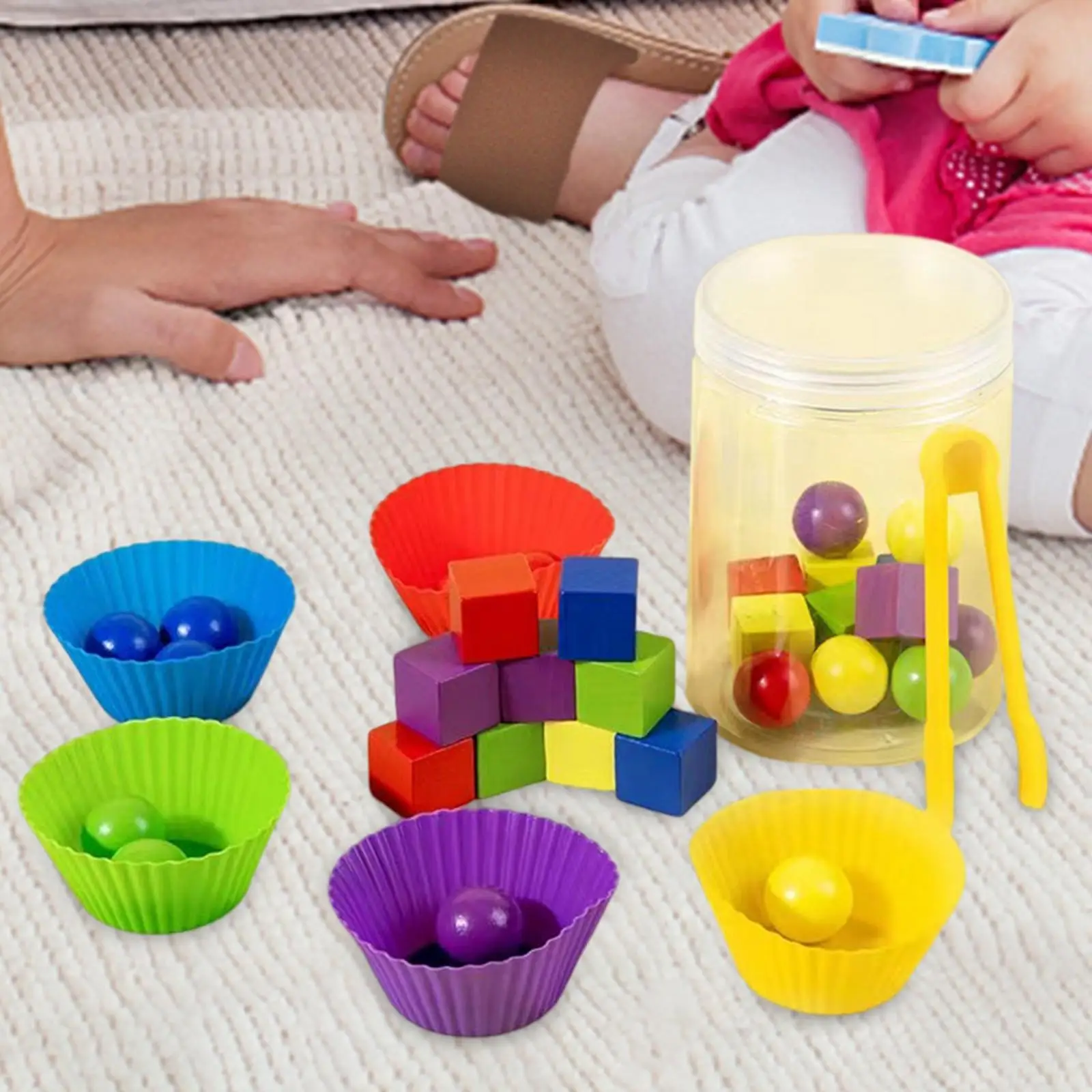 Montessori Color Sorting and Counting Blocks Early Education Toys Preschool Learning Fine Motor Puzzle and Bowls for Kids