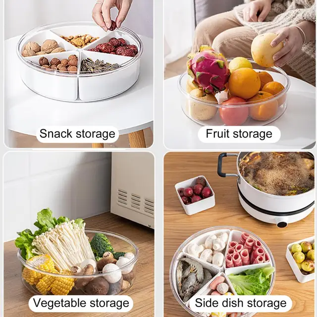 Round Divided Serving Tray with Lid 4/5 Individual Dishes Food Storage  Containers Snack Fruit Veggie Candies Serving Platter - AliExpress