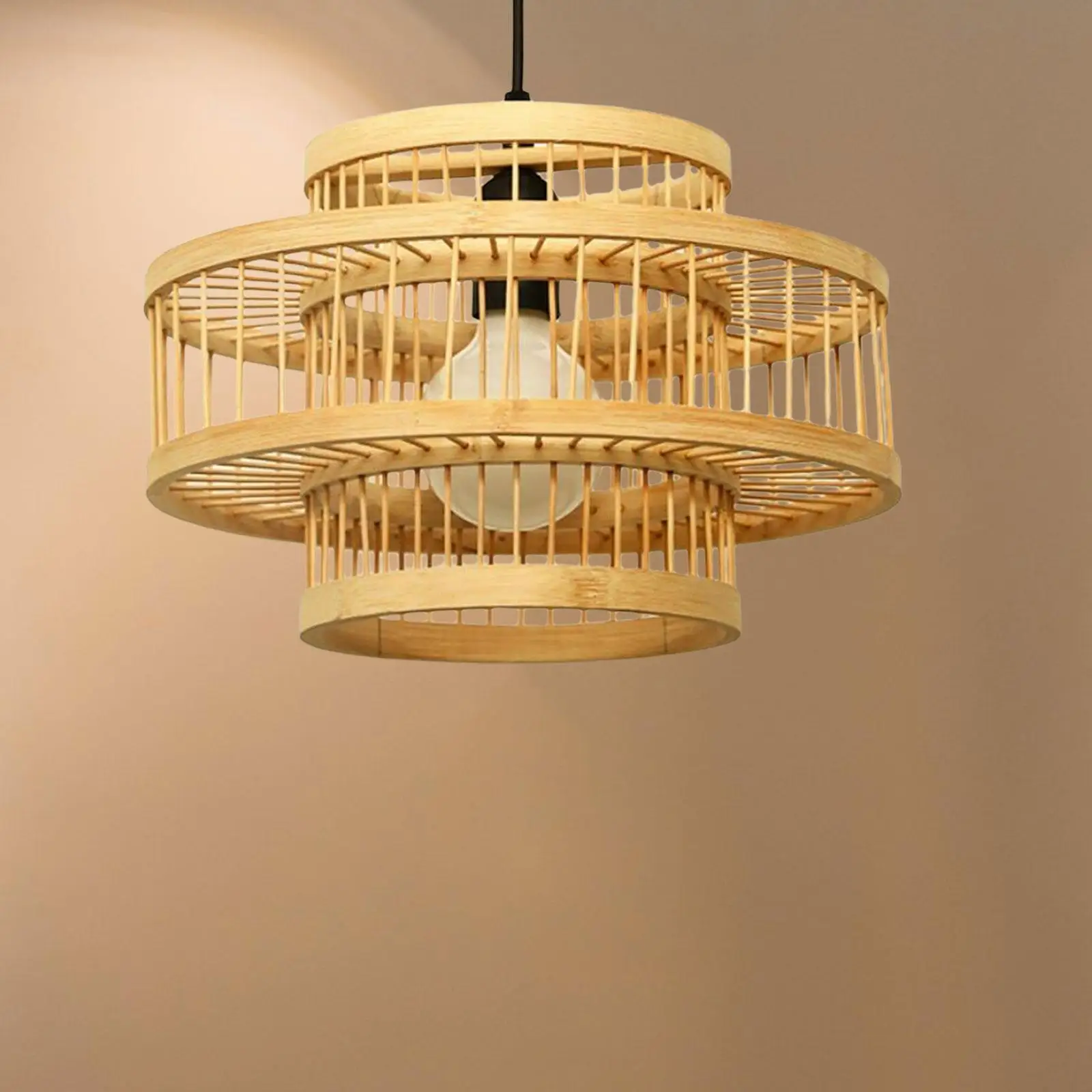 Bamboo Lamp Shade Ceiling Light Cover Chandelier Shade Hanging Retro Style Lampshade for Living Room Restaurant Kitchen Bedroom