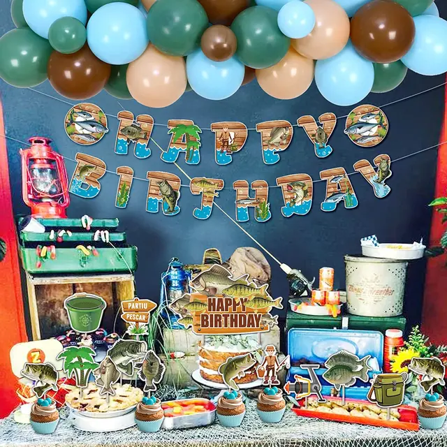 Fangleland Fishing Happy Birthday Banner- Fishing Birthday Decorations for  Boys, Fisherman Themed Hanging Banner Party Decor, Gone Fishing First 2nd  3rd Birthday Party Supplies : : Toys