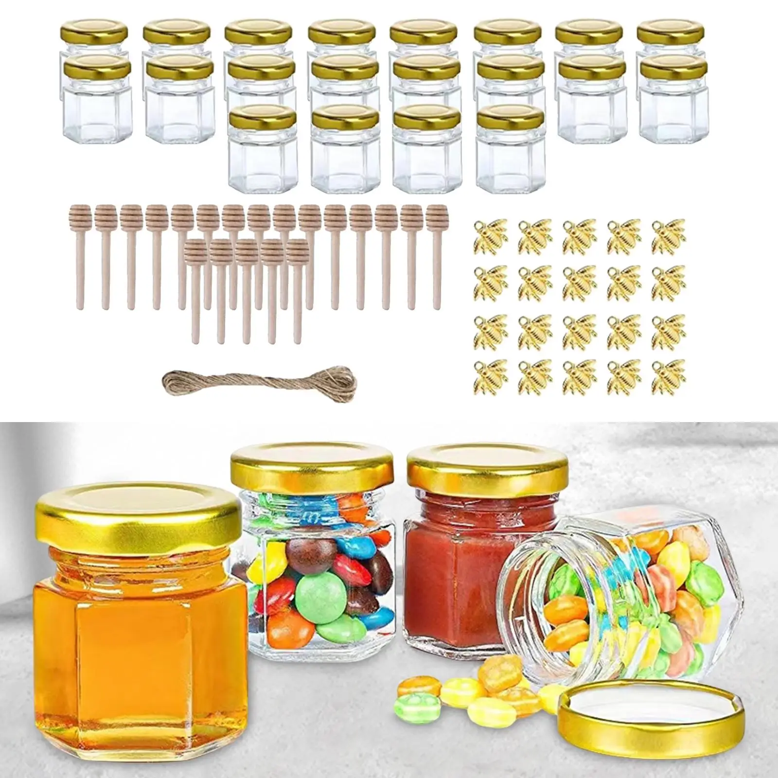 20x Small Glass Jars Screw Lids Kitchen Storage Jars 1.5oz for Wedding Party Favors DIY Gift Candle Making Liquids Honey