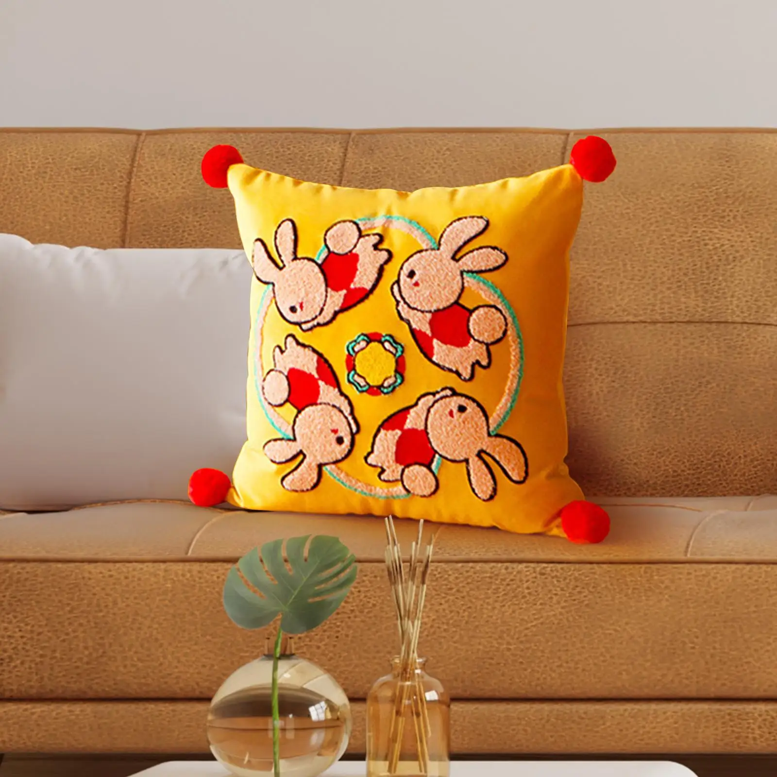 Embroidered Cushion Cover Decorative Throw Pillow Case for Holiday Bedding