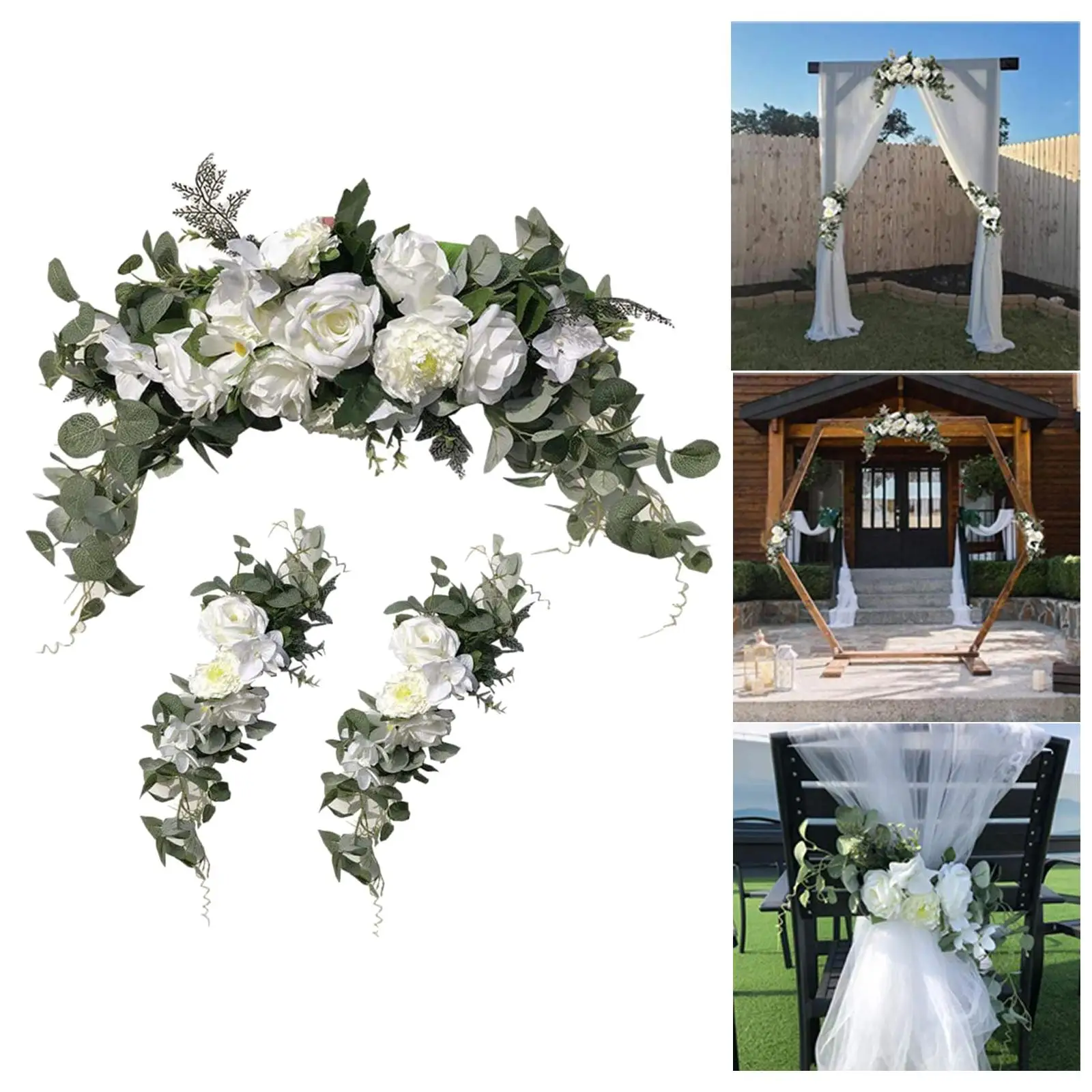 3Pcs Arch Flowers Kit Swag Floral Arrangement Photography Decor Artificial Flower for Party Window Display Baby Shower Ceremony