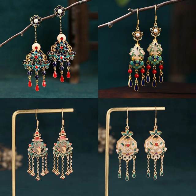 Female ancient gold inlaid Hotan cheapest jade butterfly earrings