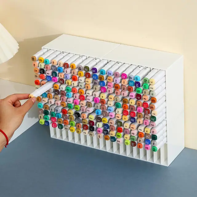 Twinkseal Acrylic Marker Holder Acrylic Double Layer Mark Pen Storage Box  with 18 Compartments Desktop Art Marker Pencil Organizer for Artists Home
